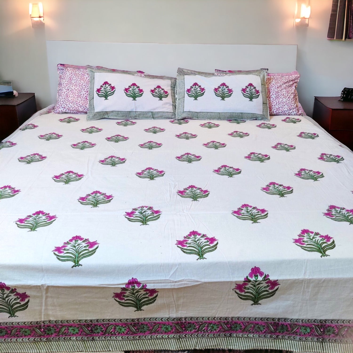 Pure Cotton Blockprint Pink Bedsheet