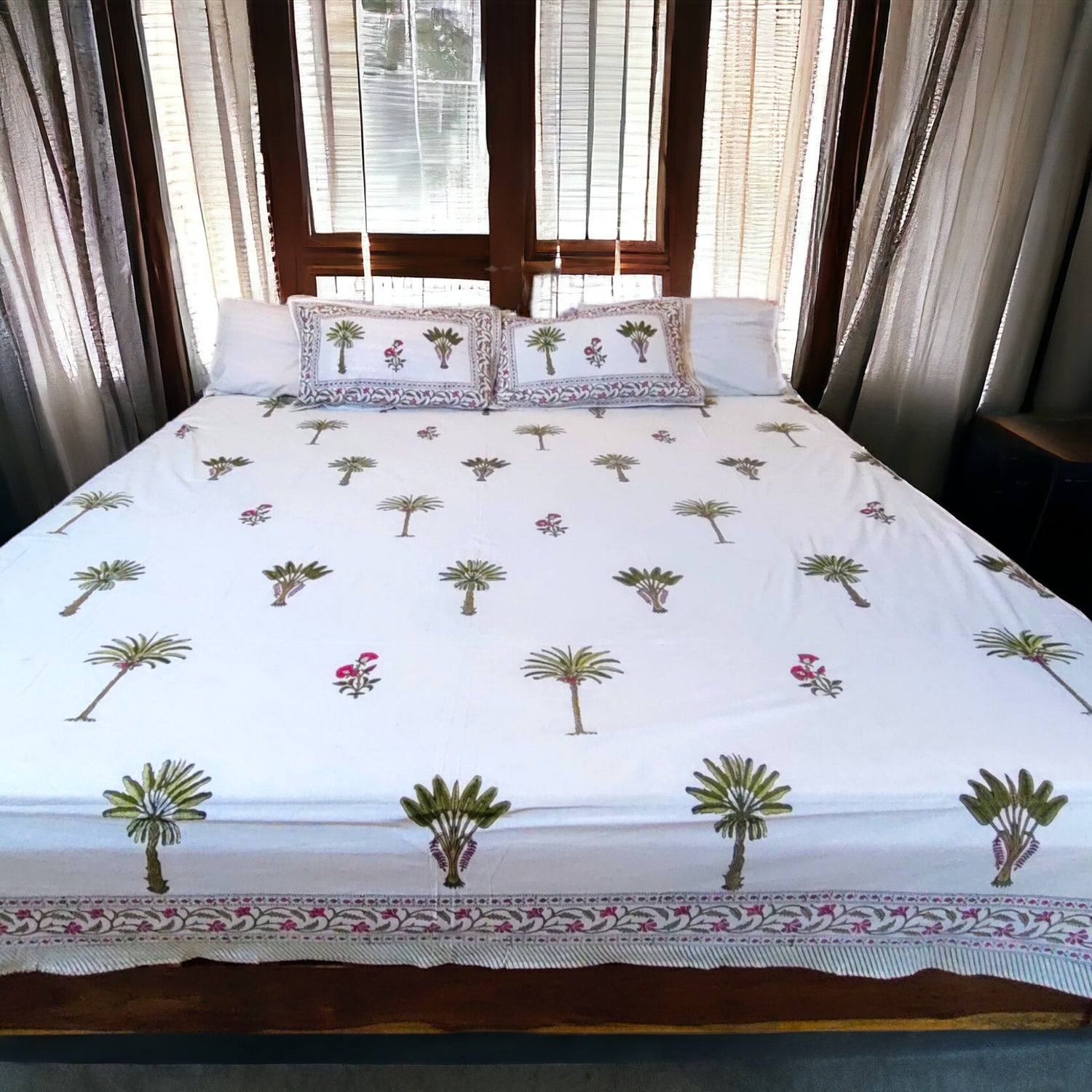 Pure Cotton Blockprint Palm Tree Bedsheet