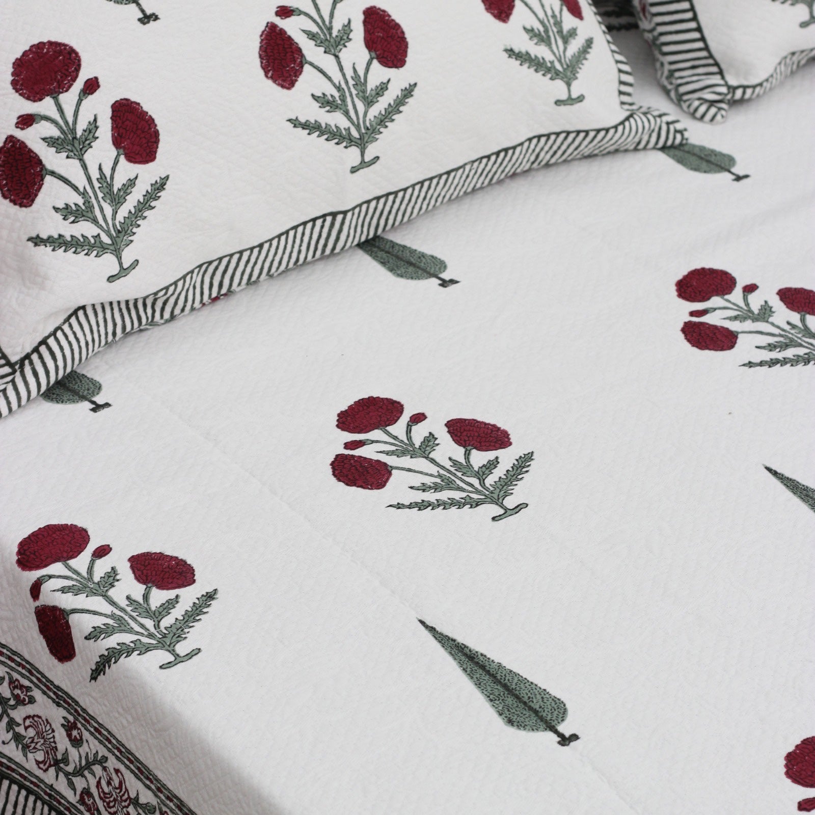 Red Flower Cotton Jacquard Bedcover