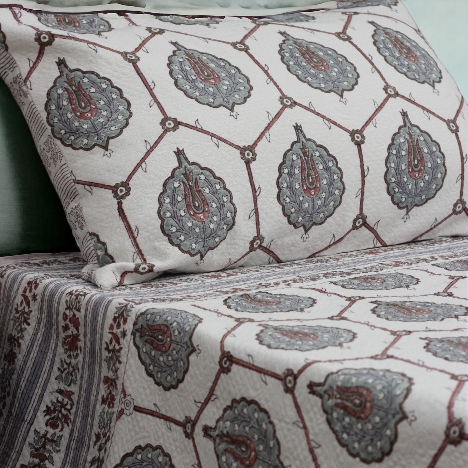 Olive Green Cotton Jacquard Bedcover