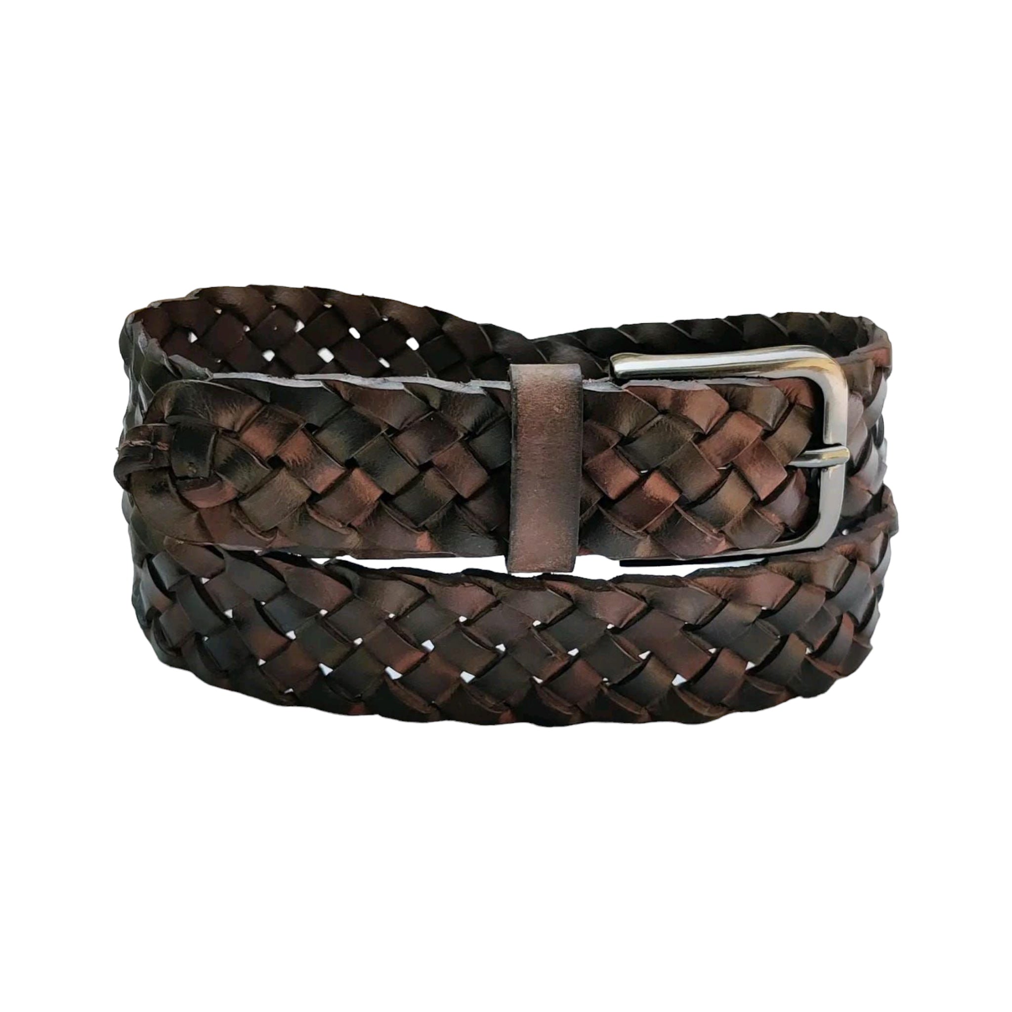Mens Braided Leather Grain Finish Belt