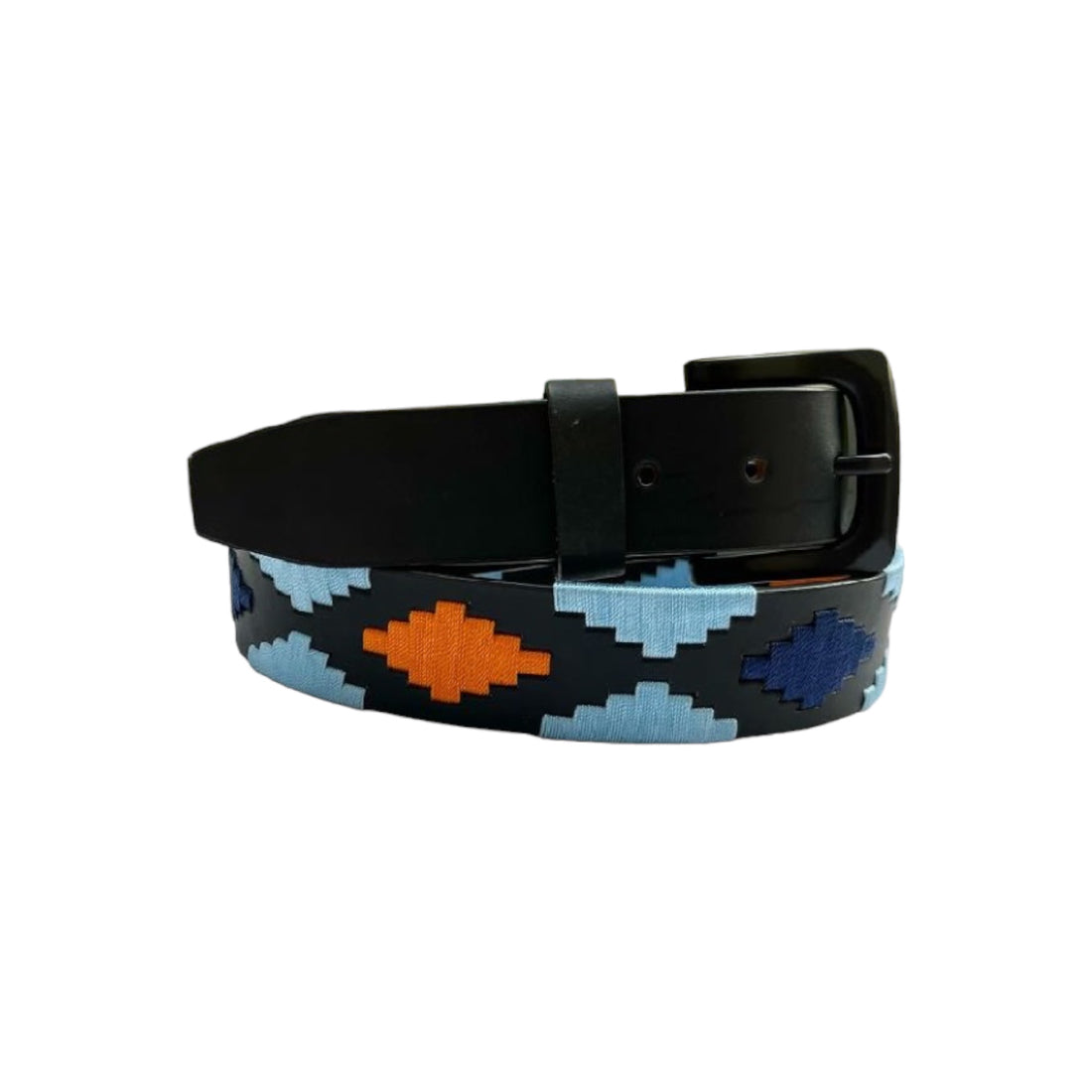 Mens Leather Embroidered Polo Belt