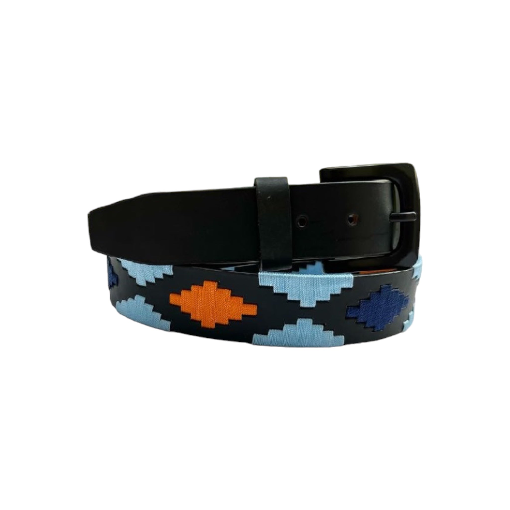 Mens Leather Embroidered Polo Belt