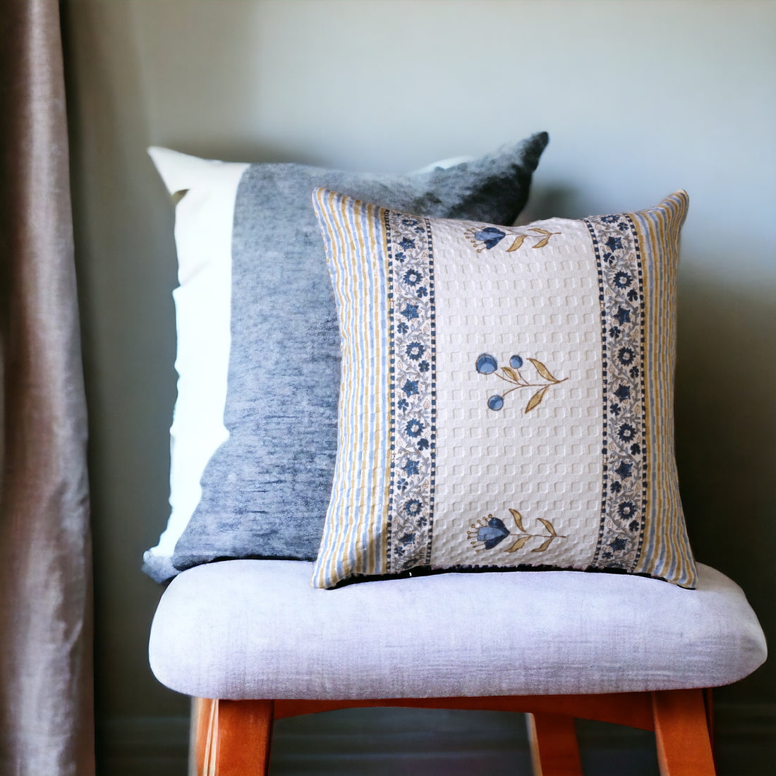 Blue leaf Waffle Cushion Cover