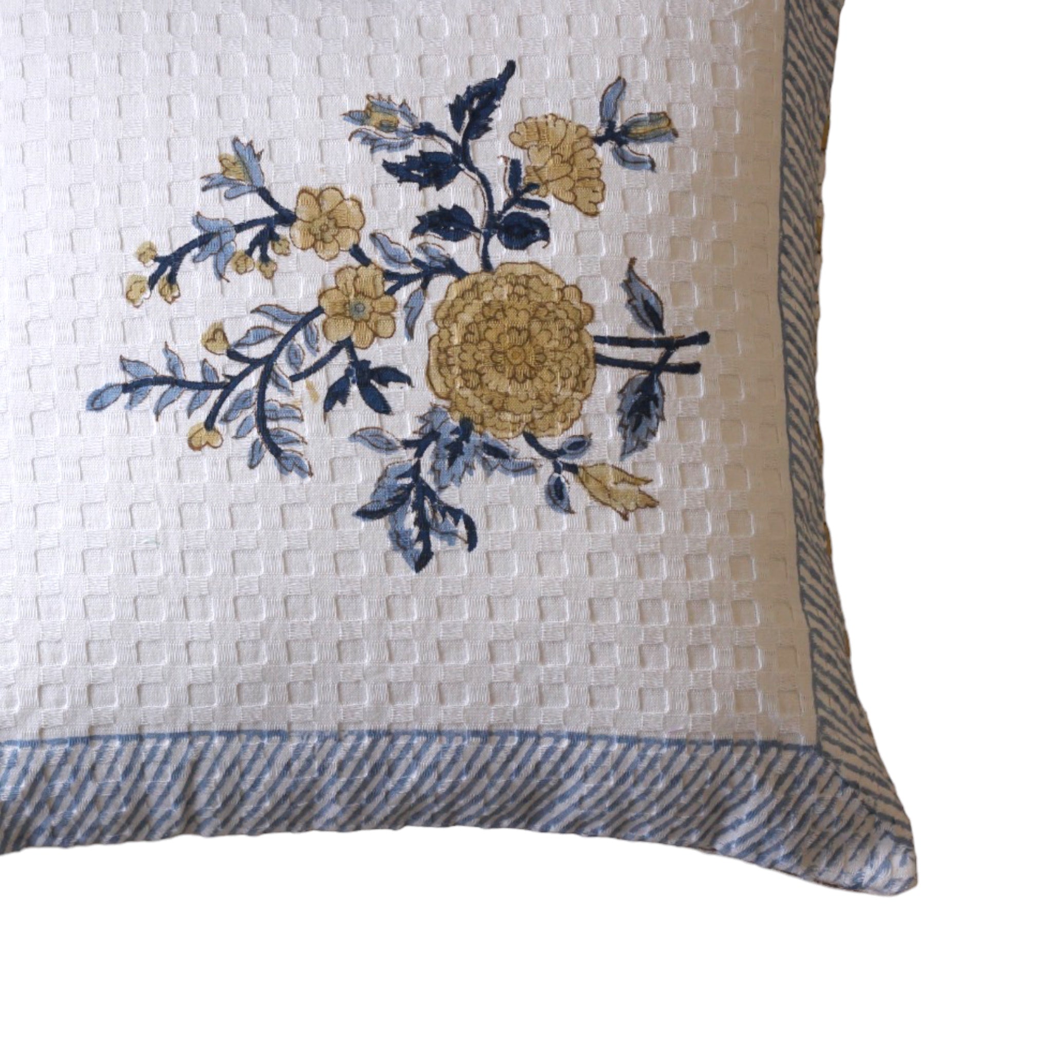 Blue Flower Waffle Cushion Cover