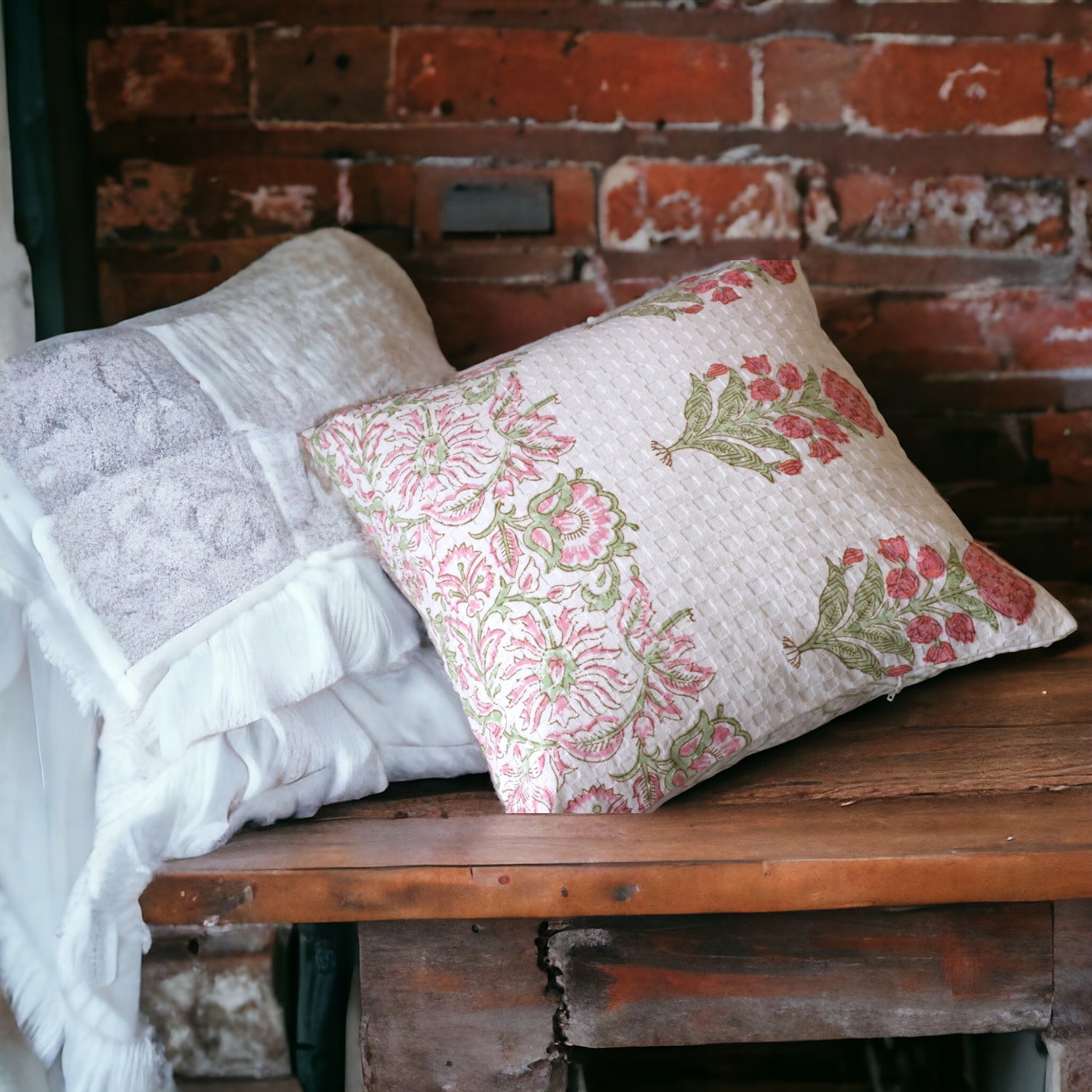 Orange Green Waffle Cushion Cover