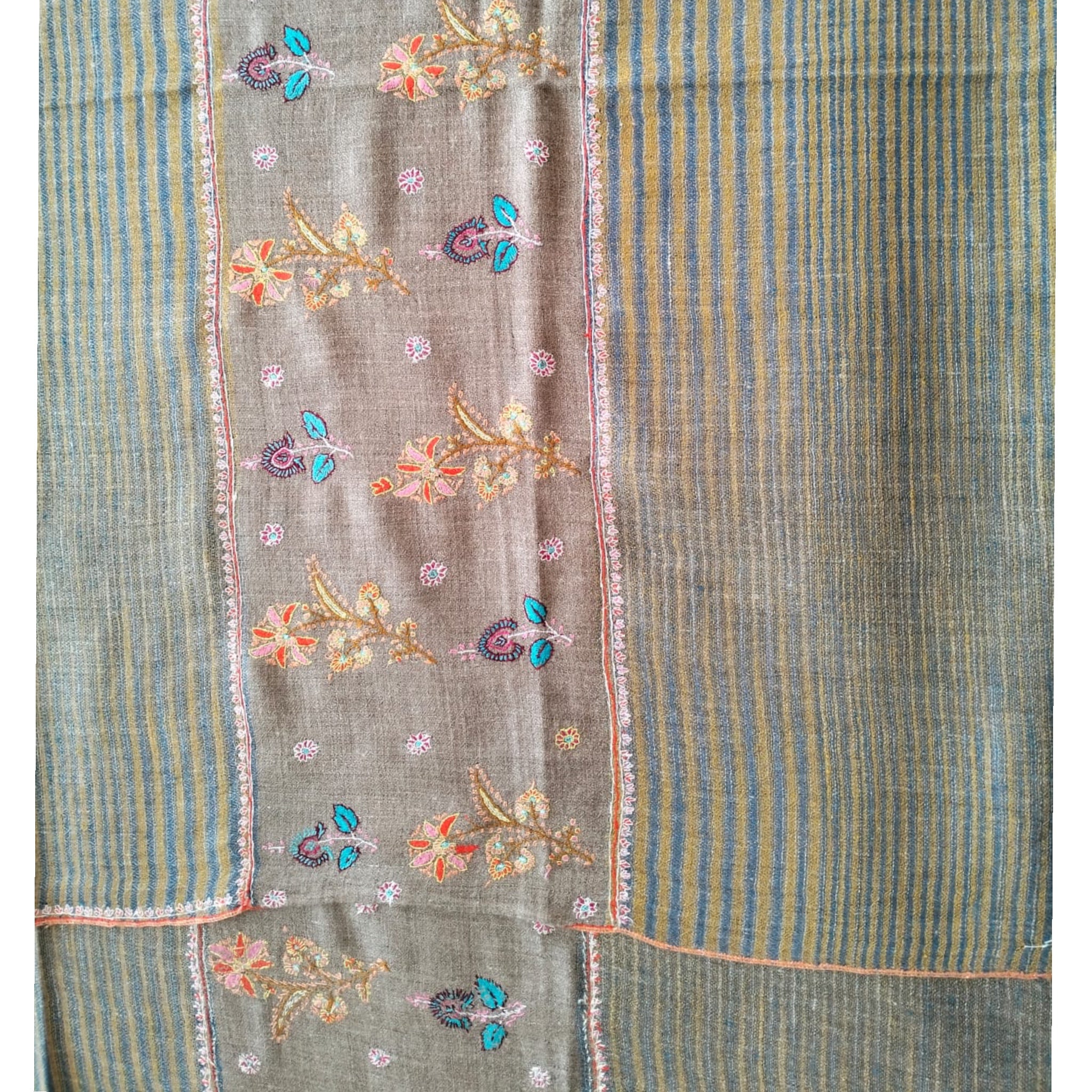 Hand Embroidered Gold Zari Ikat Pashmina