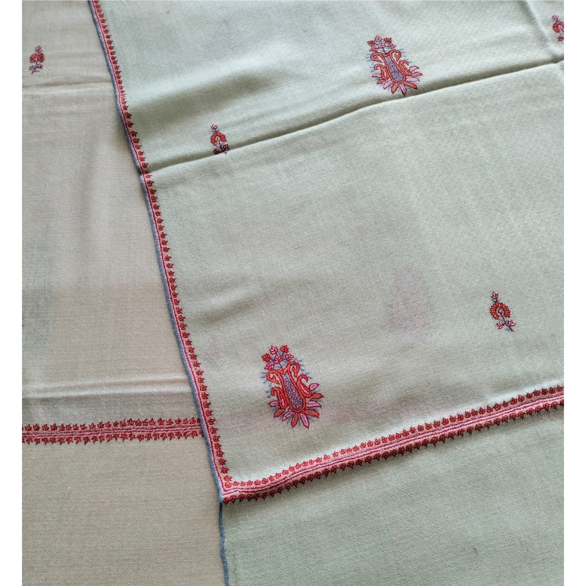 Hand Embroidered Lime Green Pashmina