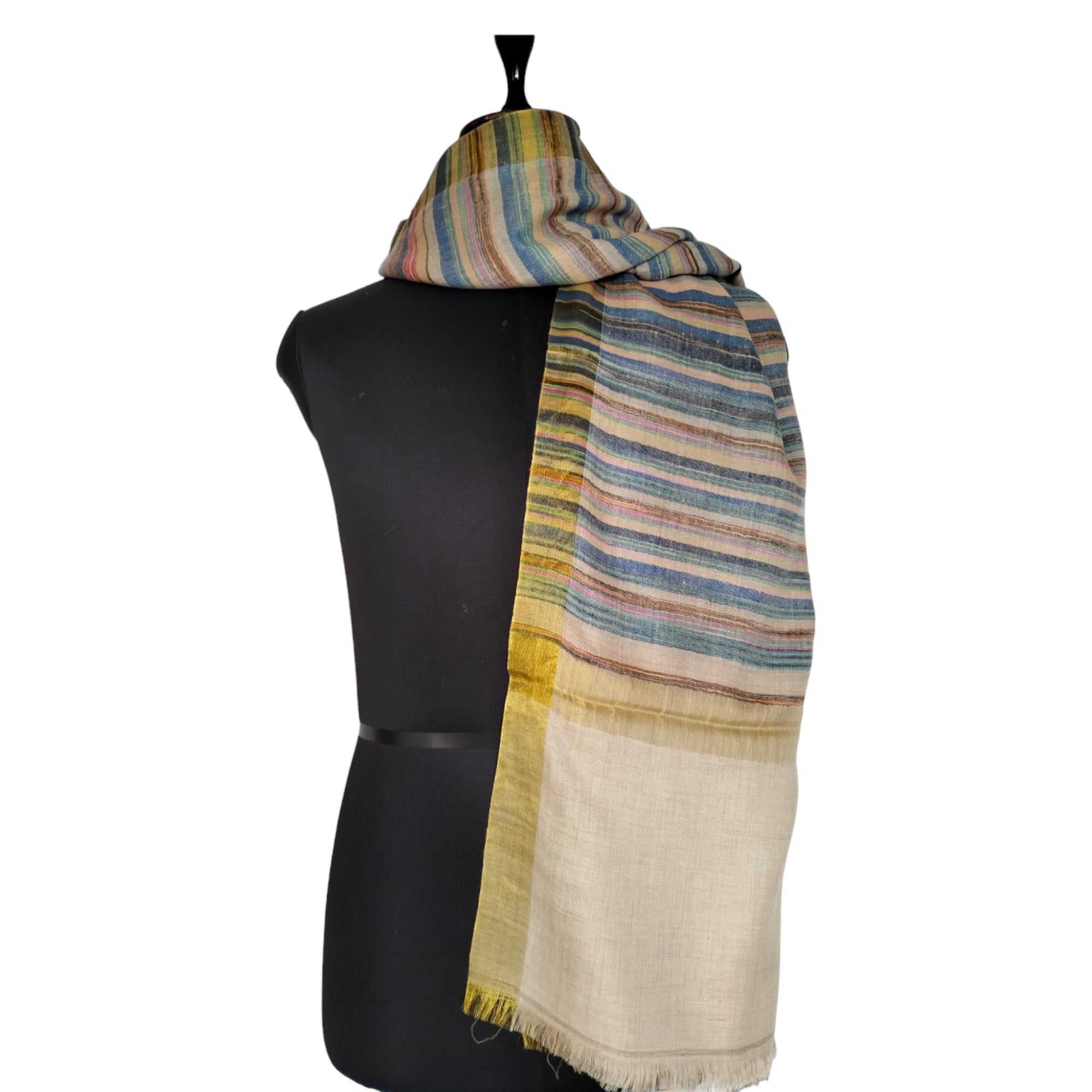 Handwoven Blue Striped Pashmina Shawl