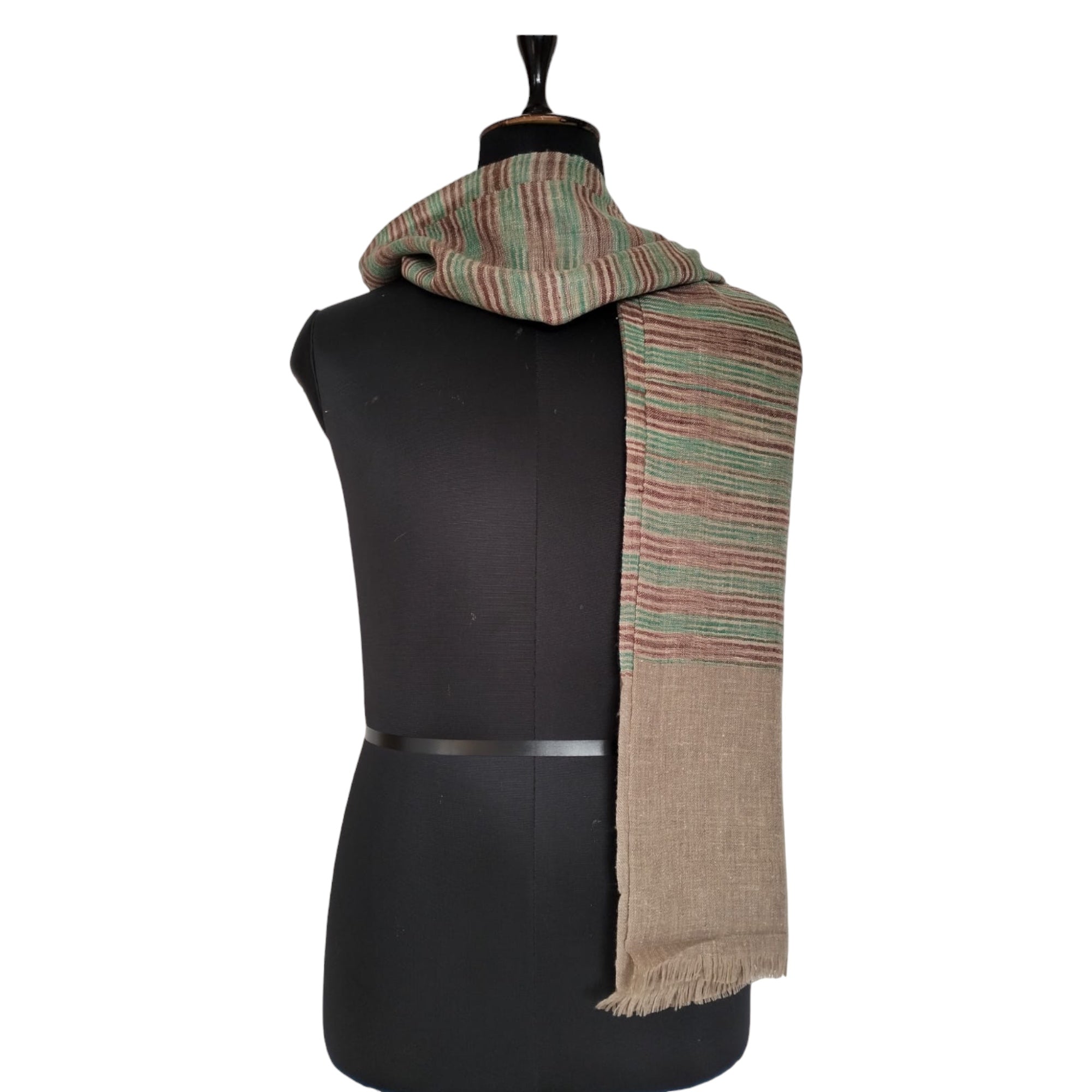 Handwoven Tie Dye Green Red Striped Pashmina