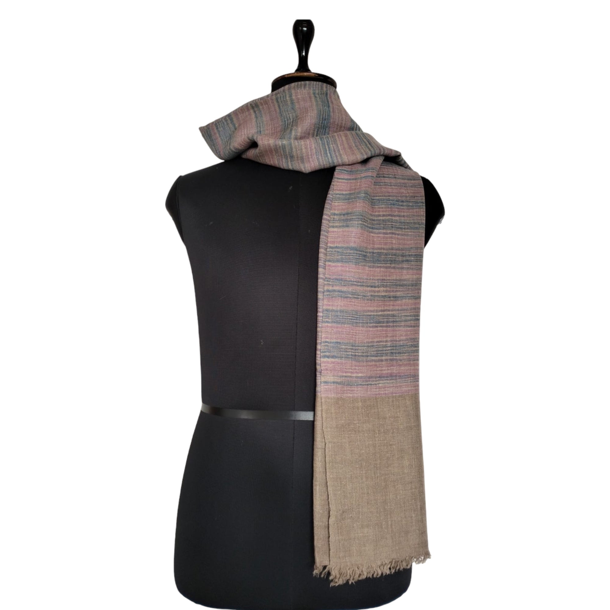 Handwoven Tie Dye Pink Grey Striped Pashmina
