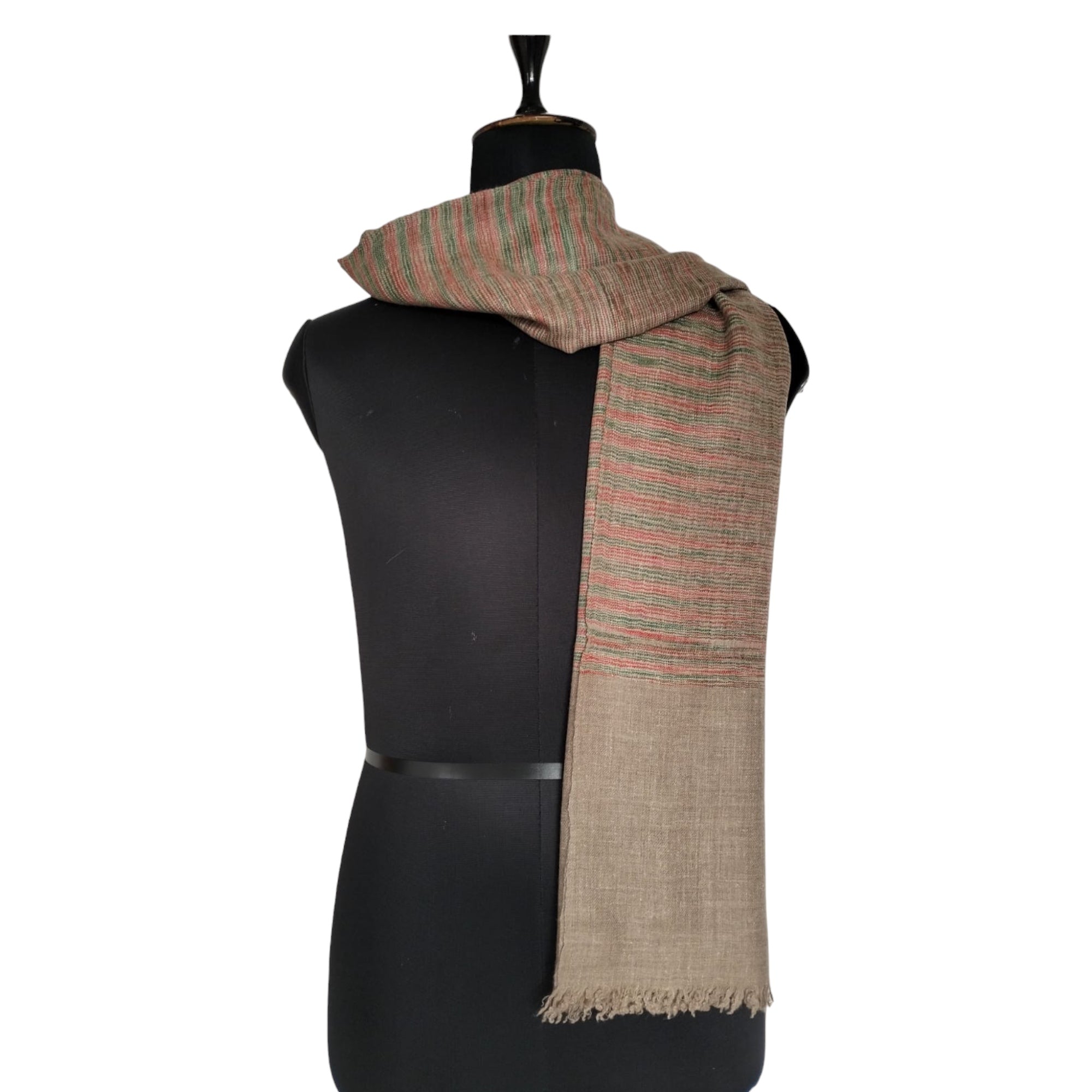 Handwoven Tie Dye Red Striped Pashmina Shawl