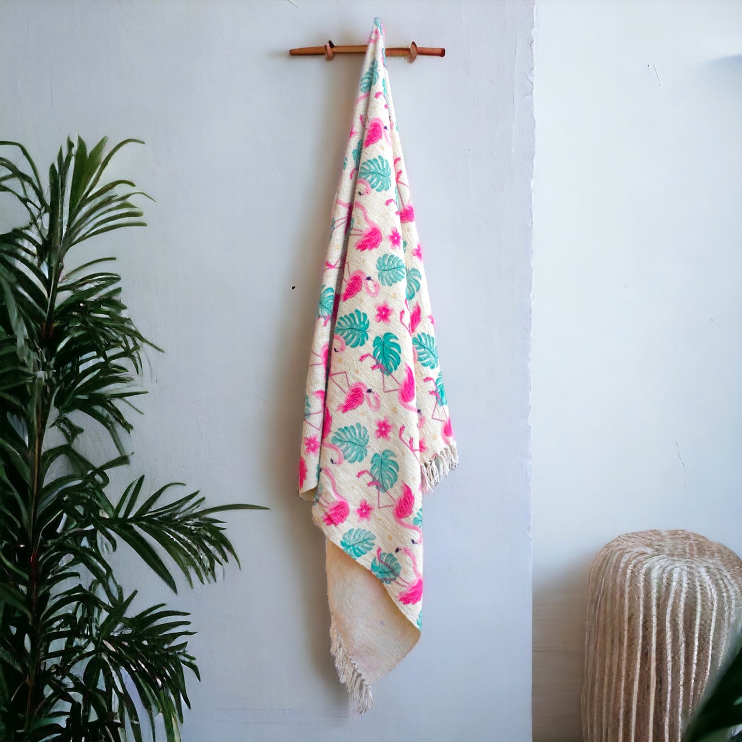 Natural Cotton Flamingo Digital Print Sofa Throw