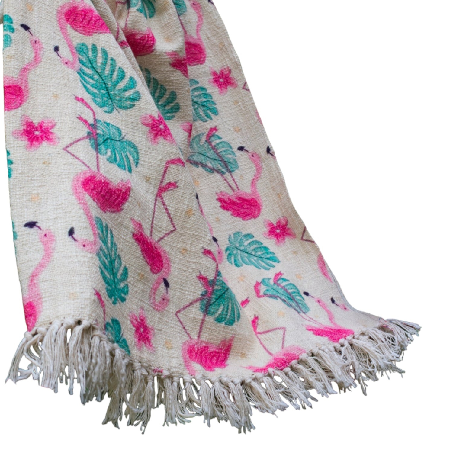 Natural Cotton Flamingo Digital Print Sofa Throw