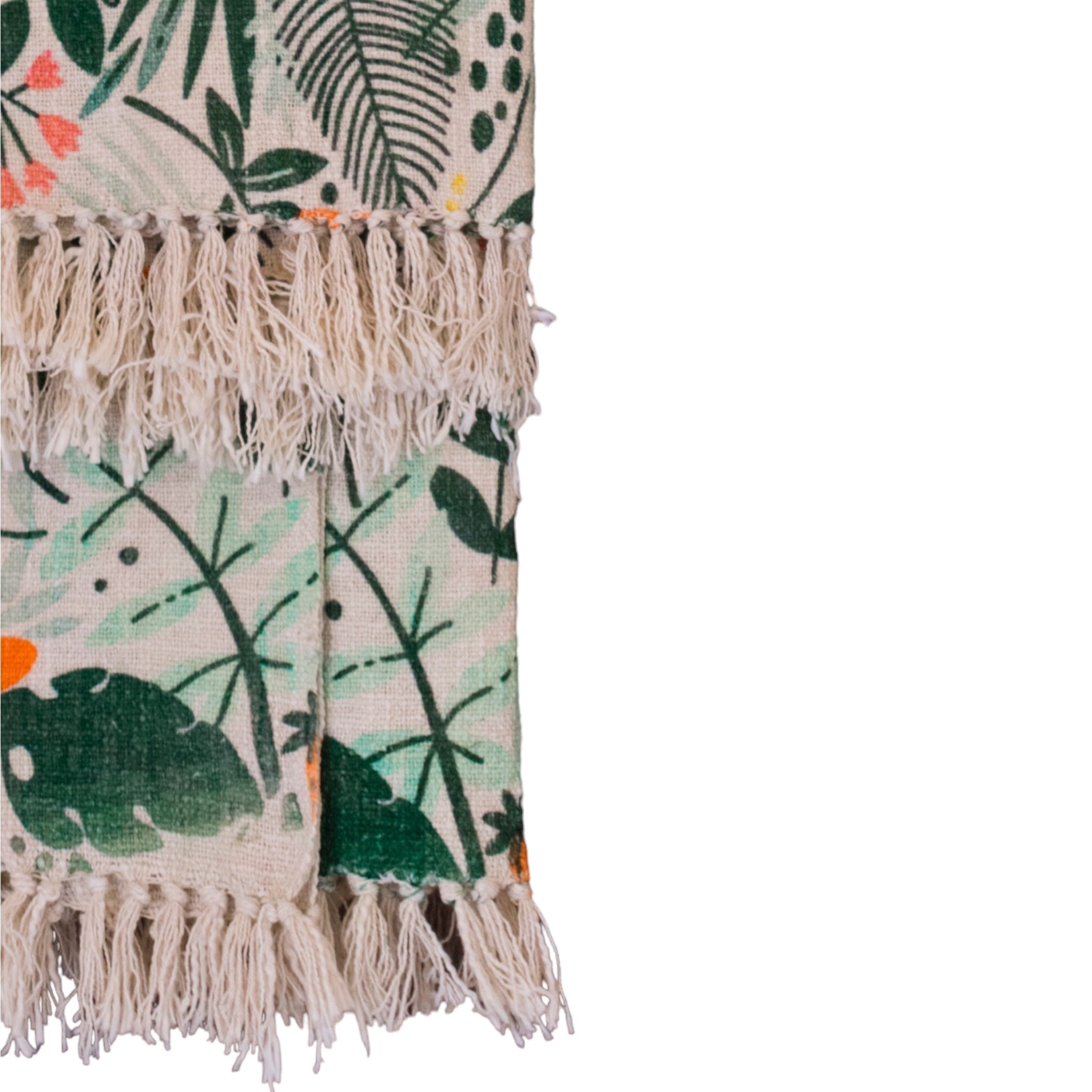 Natural Cotton Green Digital Print Sofa Throw