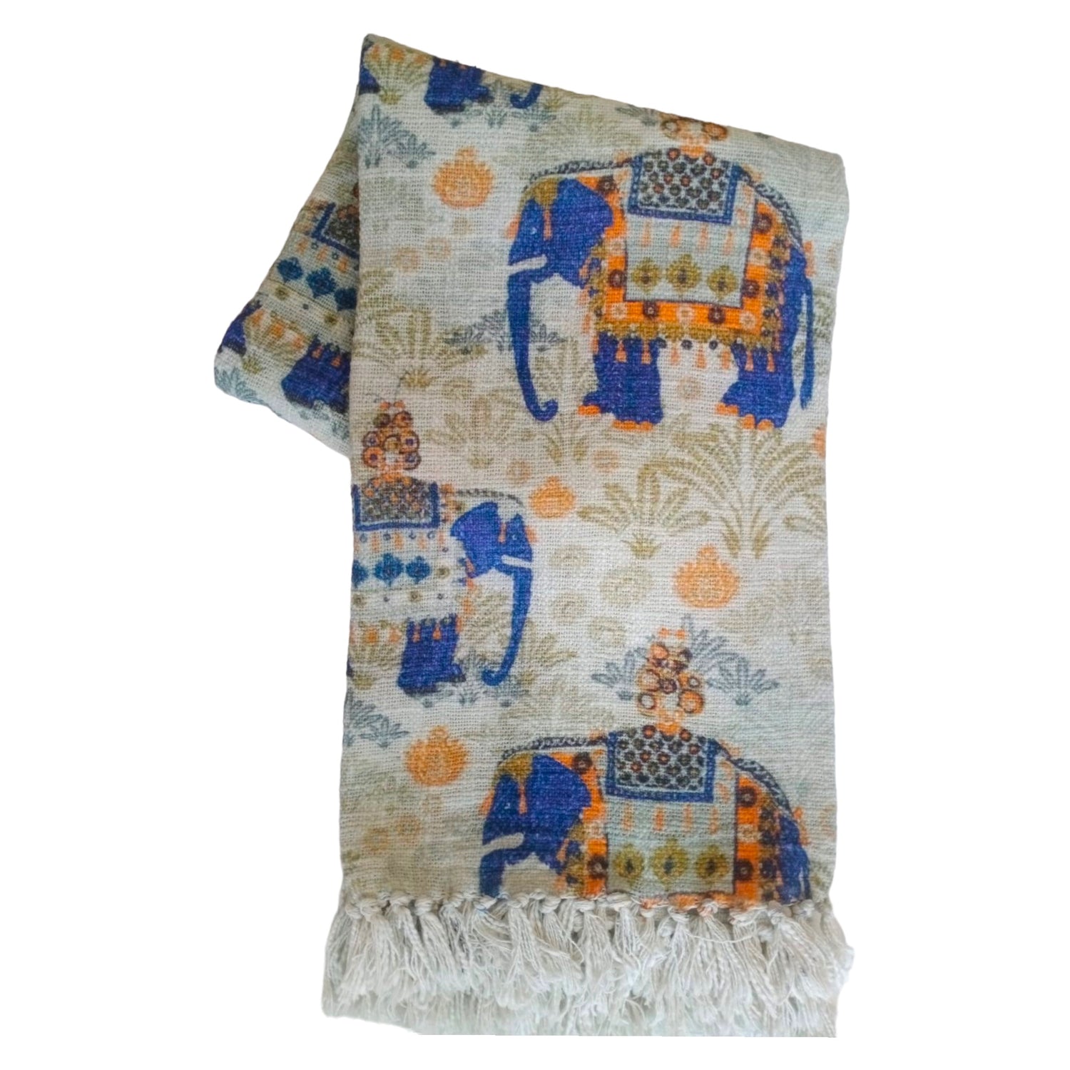 Natural Cotton Elephant Digital Print Sofa Throw