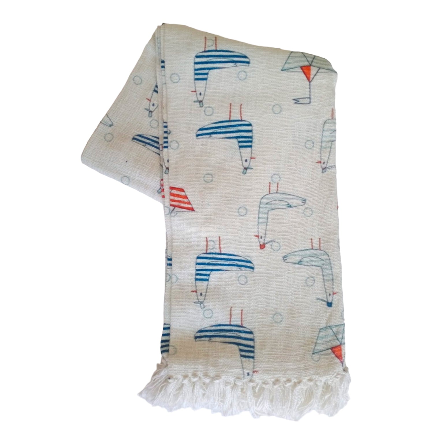 Natural Cotton Blue Sailor Digital Print Sofa Throw