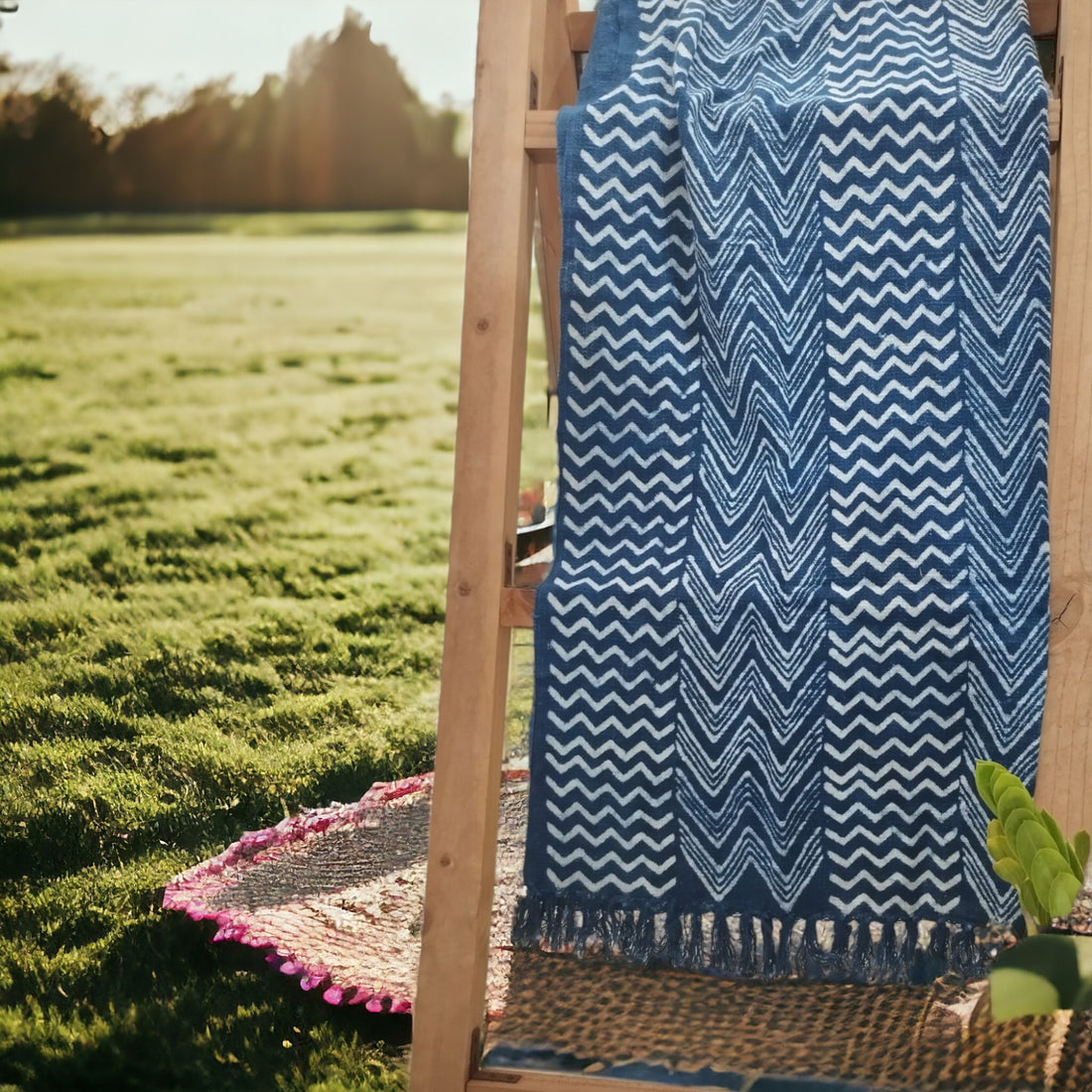 Blockprint Midnight Blue Print Sofa Throw