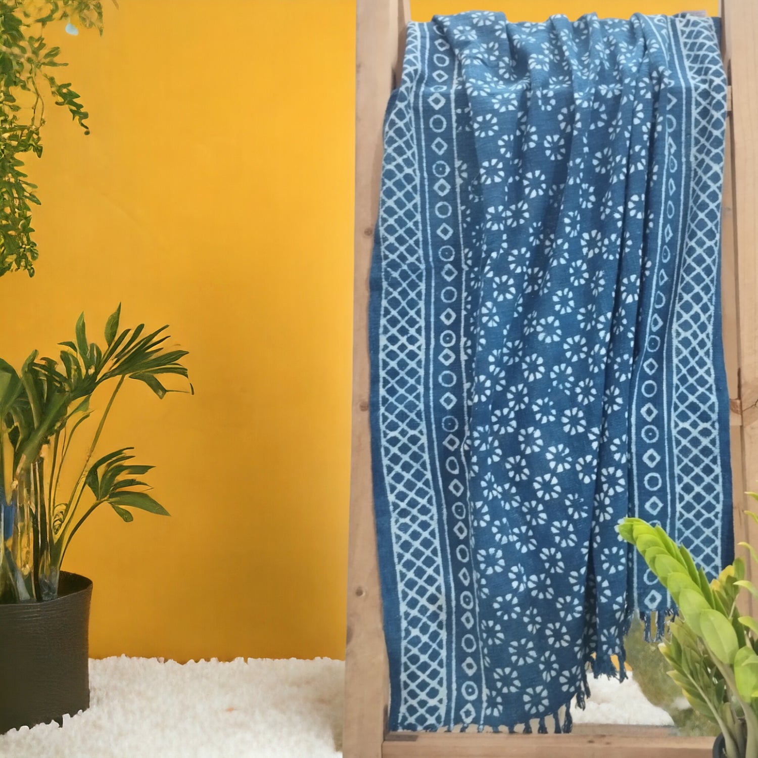 Cotton Blockprint Blue Printed Sofa Throw