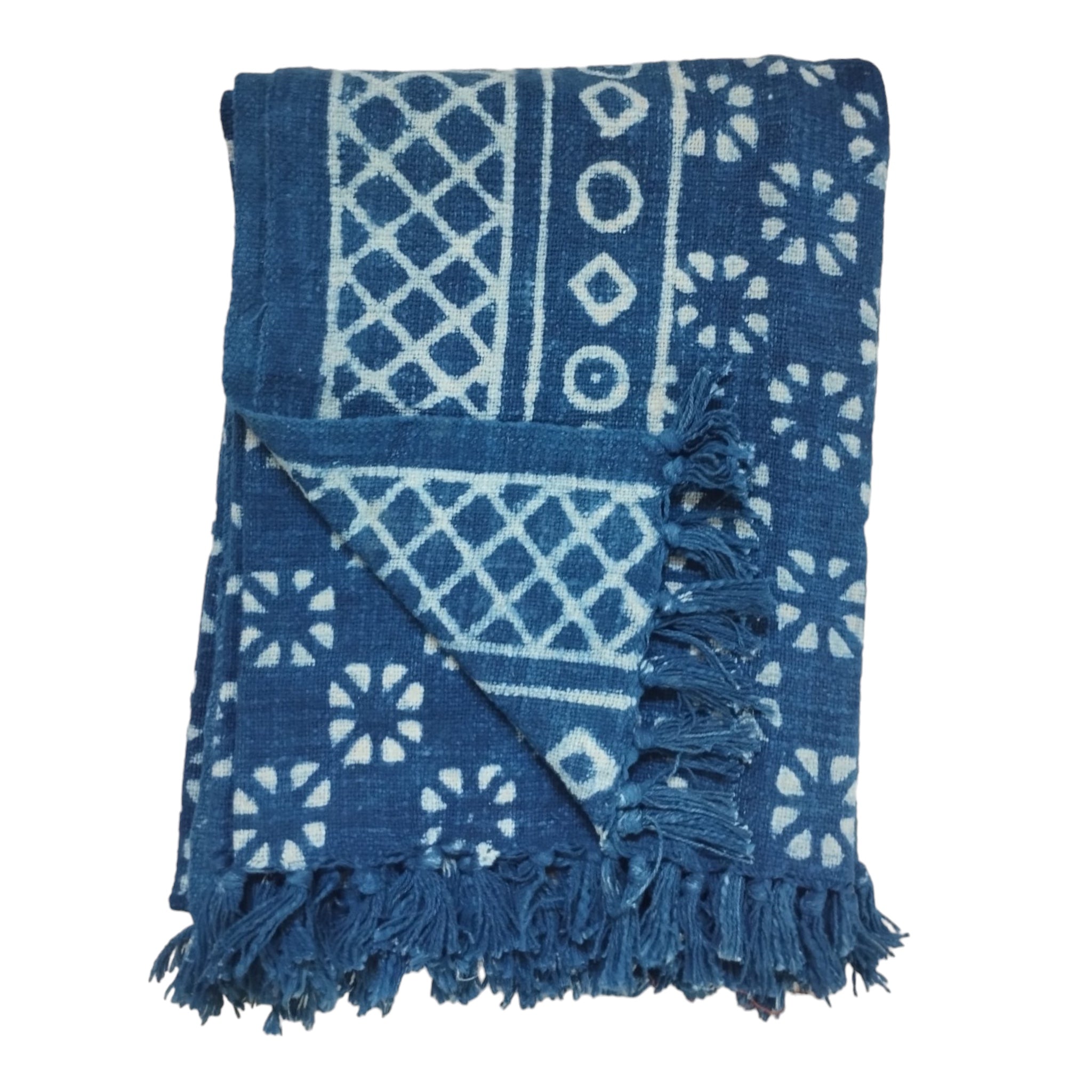 Cotton Blockprint Blue Printed Sofa Throw
