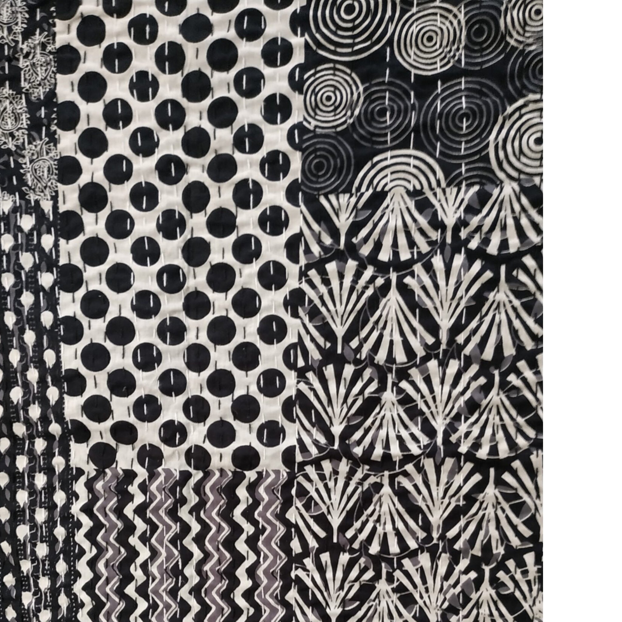 Black Cotton Embroidered Kantha Blanket