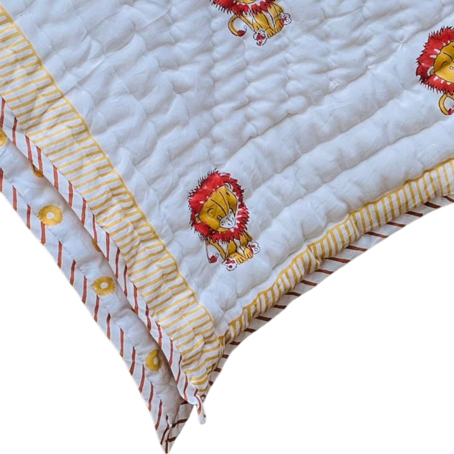 Lightweight Handblock Lion Print Reversible Baby Quilt