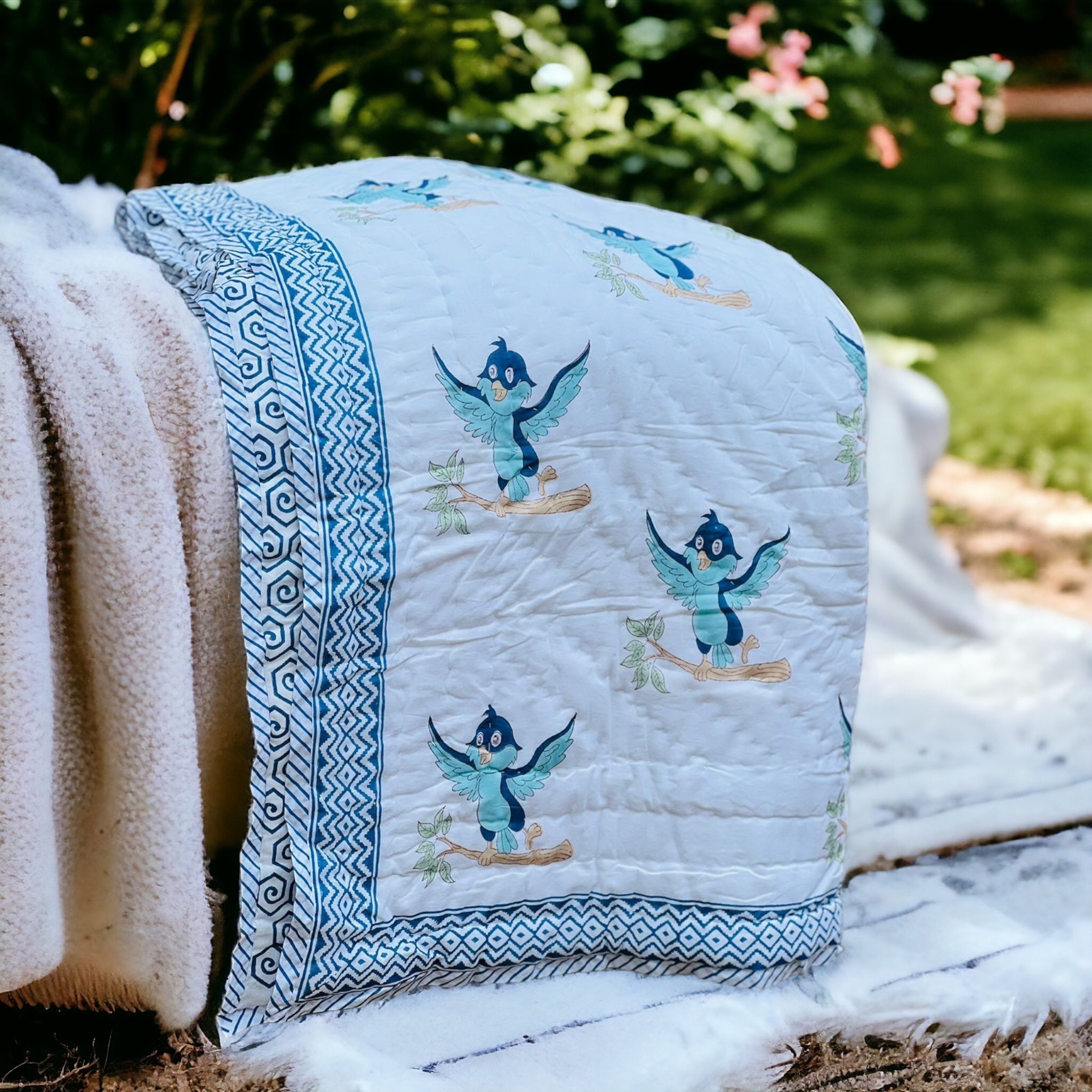 Lightweight Handblock Print Reversible Baby Quilt