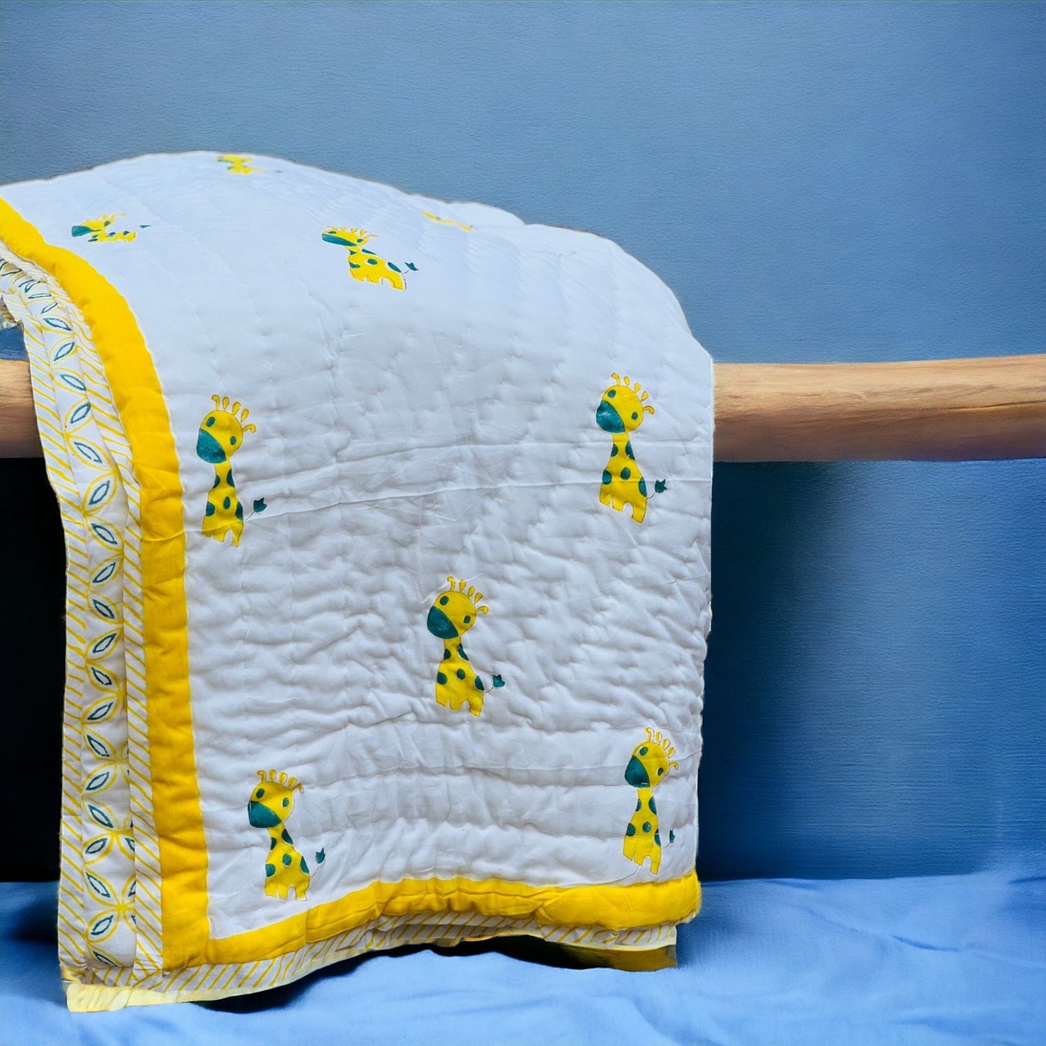 Lightweight Handblock Giraffe Reversible Baby Quilt