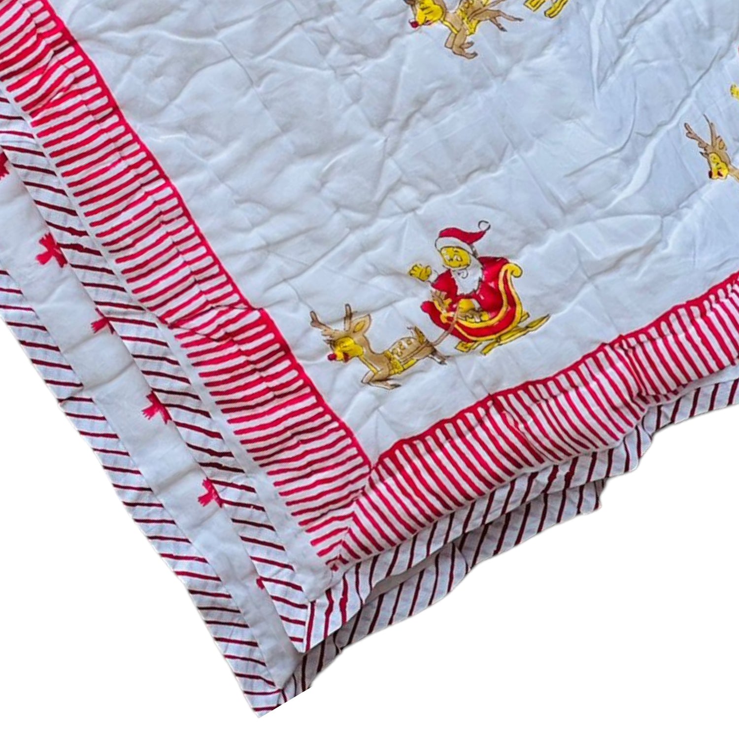 Lightweight Handblock Xmas Reversible Baby Quilt