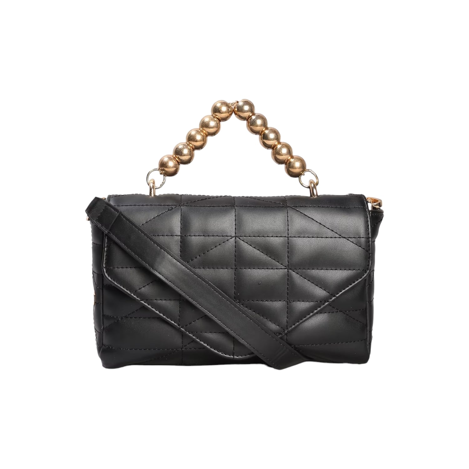 Ladies Leather Quilted Bag with beaded handle