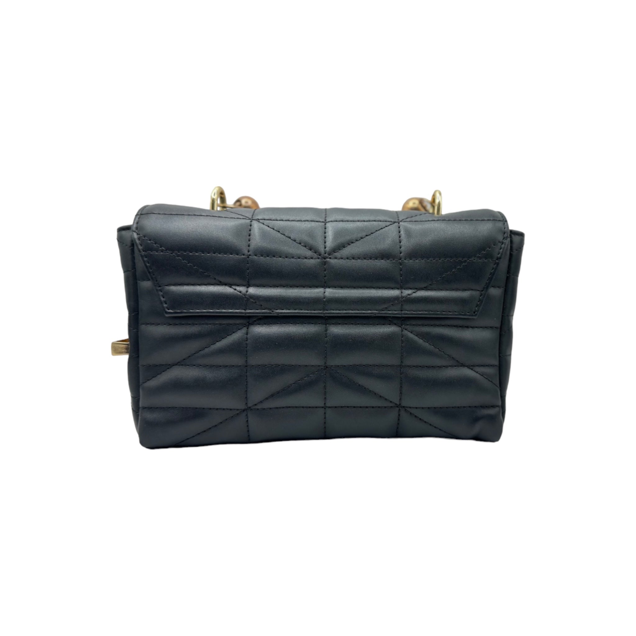 Ladies Leather Quilted Bag with beaded handle