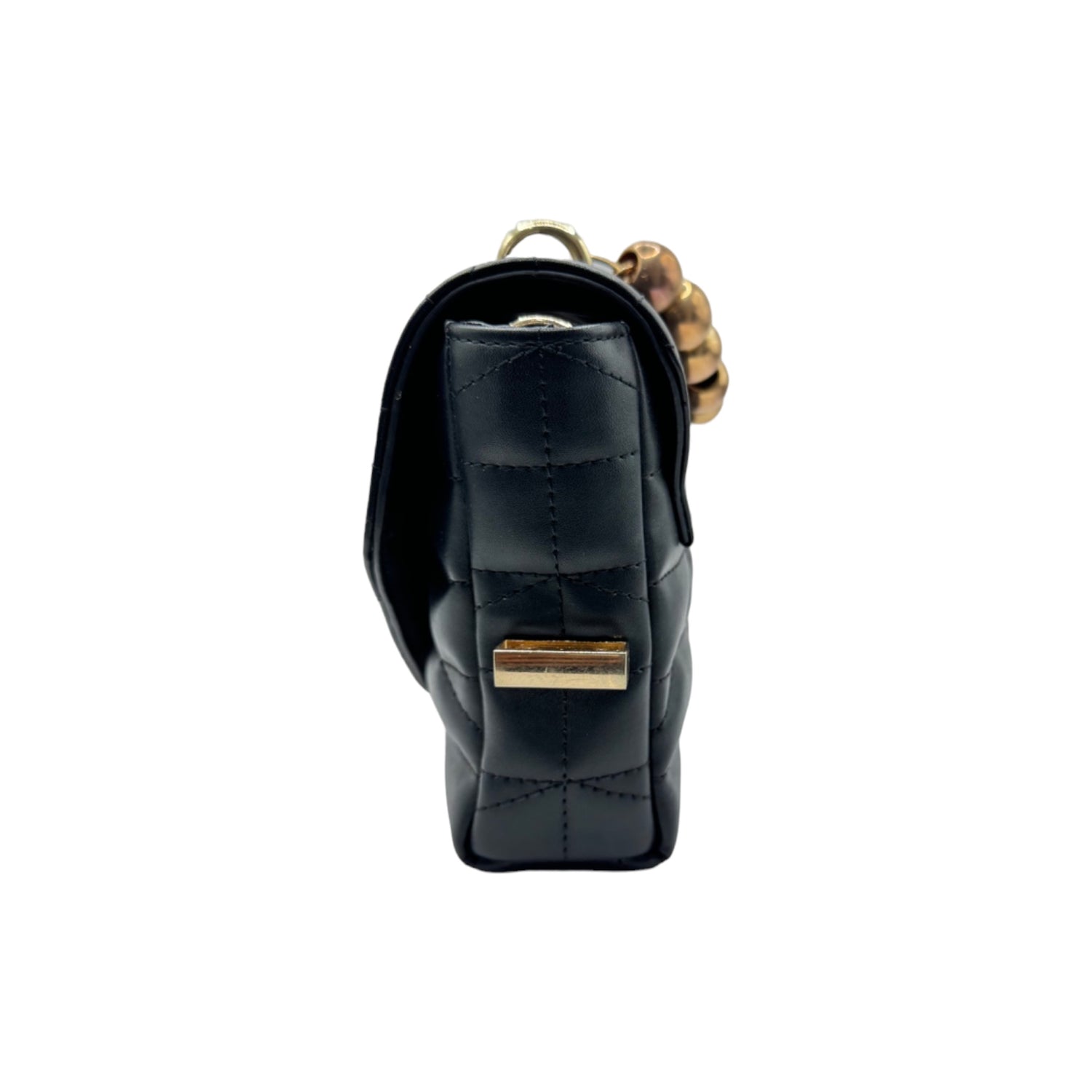 Ladies Leather Quilted Bag with beaded handle