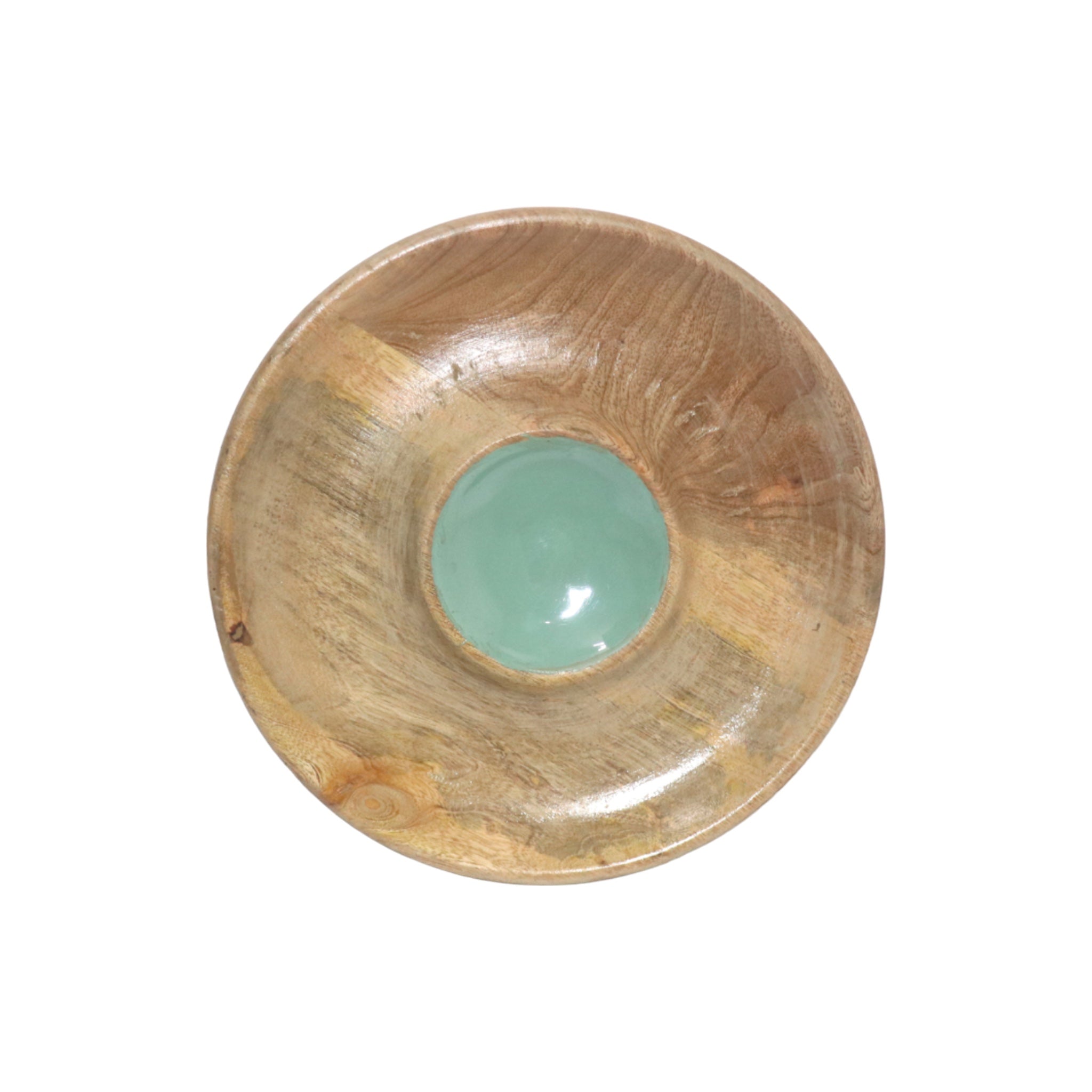 Round Wooden Platter with Enamel