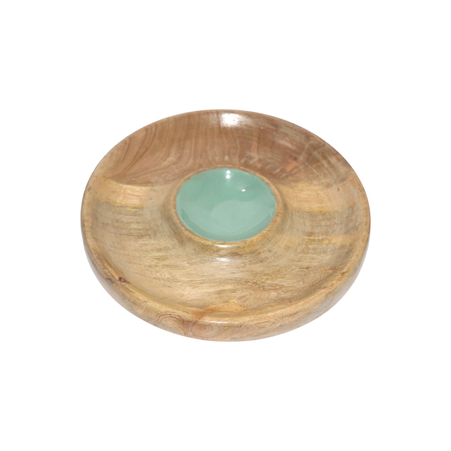 Round Wooden Platter with Enamel