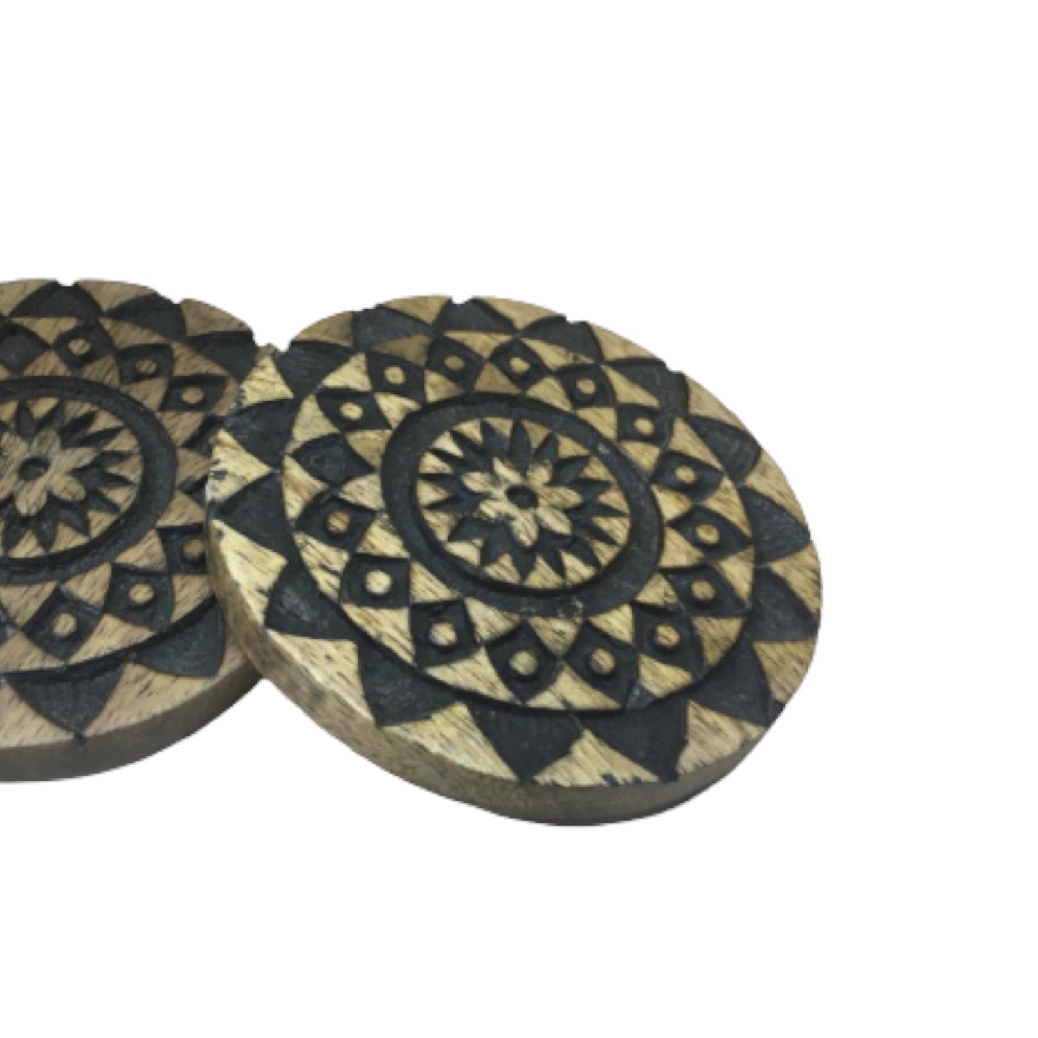 Carved Mango Wood Coaster Set