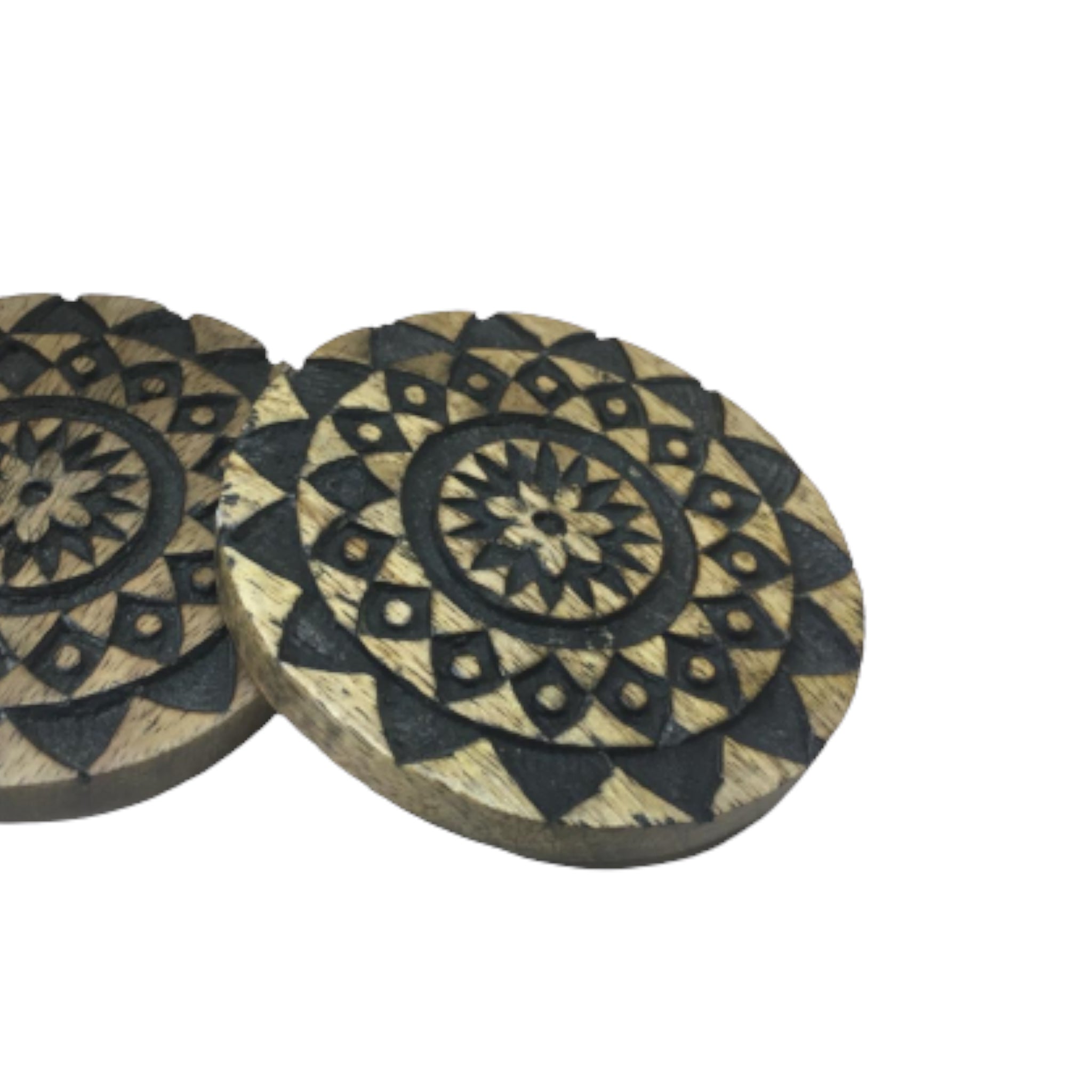 Carved Mango Wood Coaster Set