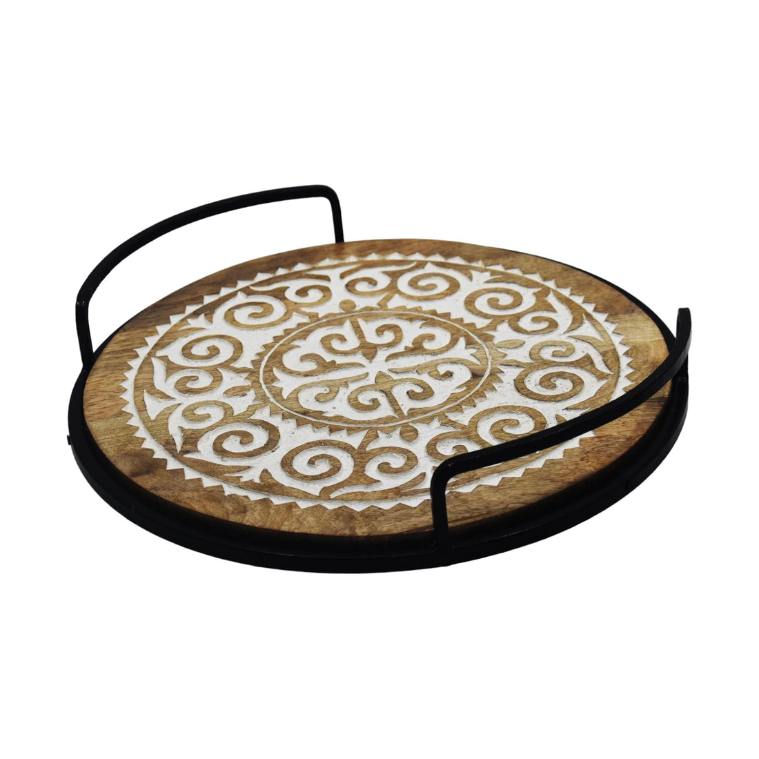 Round Wooden Tray with Handle