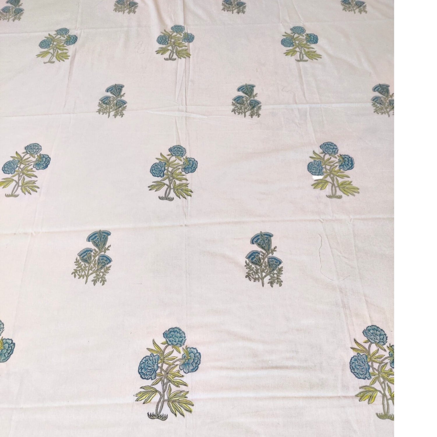 Pure Cotton Blockprint White Green Bedsheet