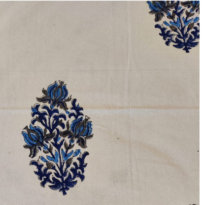 Pure Cotton Blockprint Blue White Bedsheet