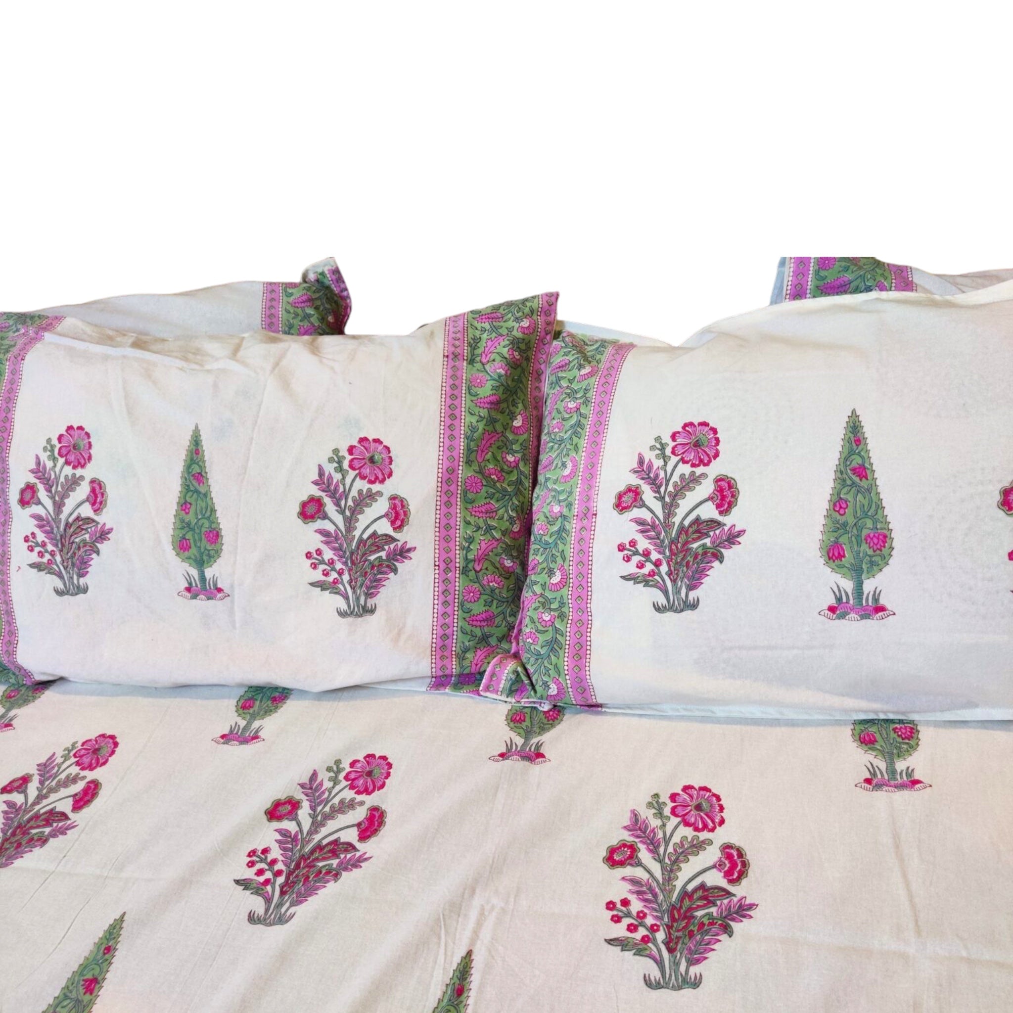 Pure Cotton Blockprint White Pink Bedsheet