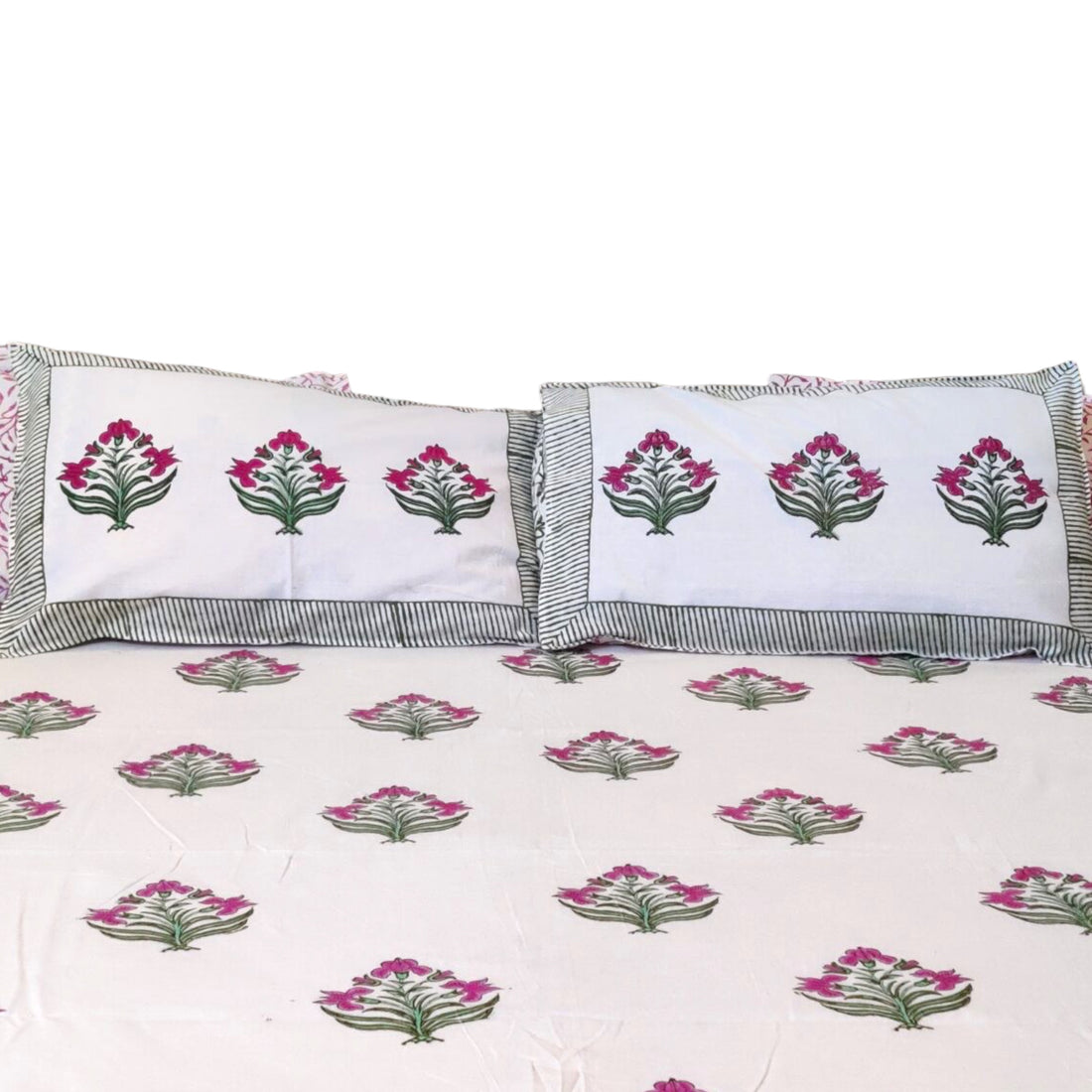 Pure Cotton Blockprint Pink Bedsheet