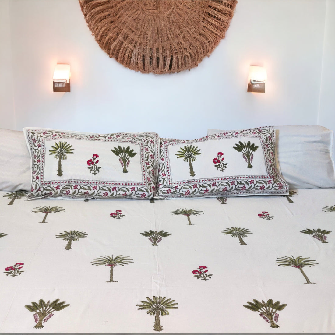 Pure Cotton Blockprint Palm Tree Bedsheet