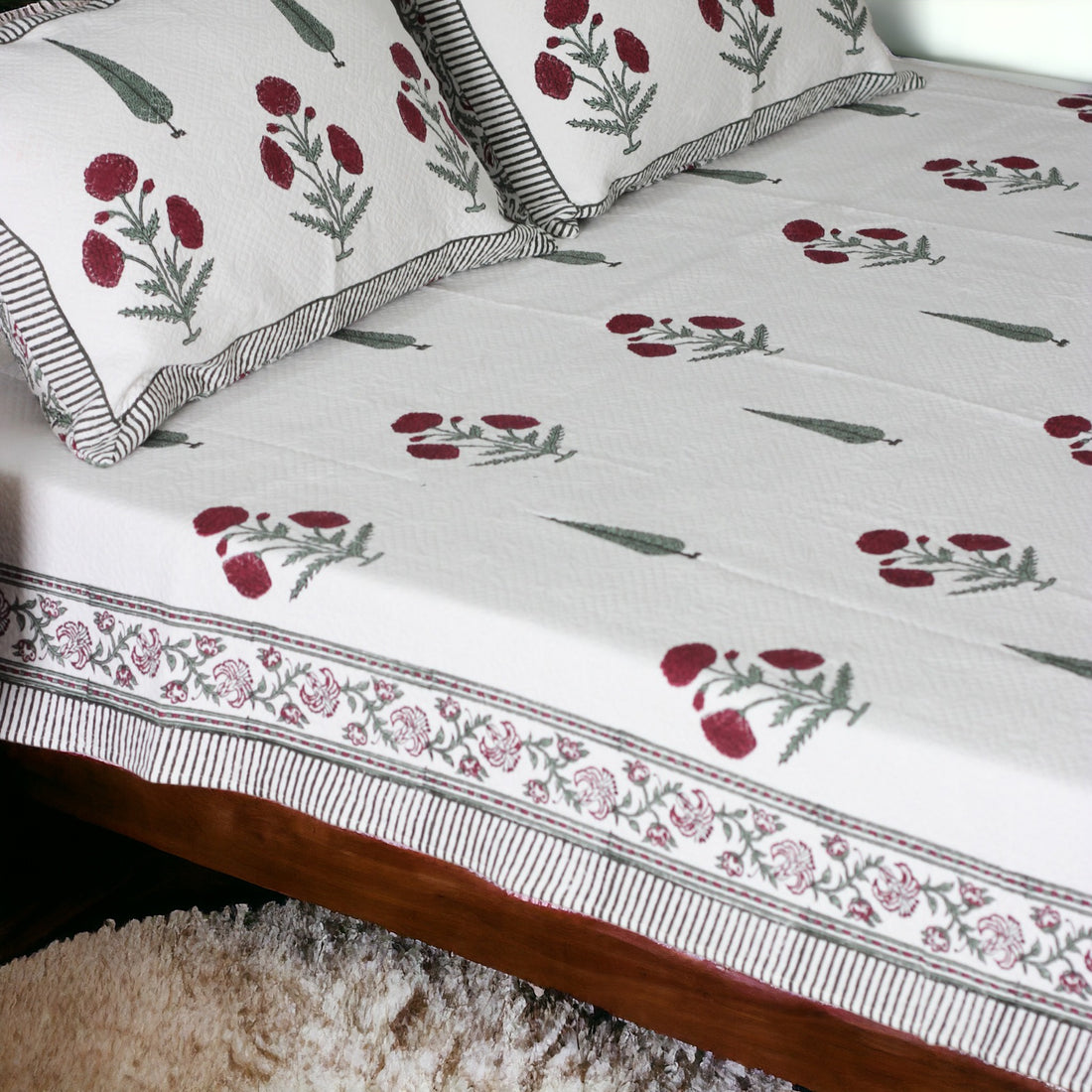 Red Flower Cotton Jacquard Bedcover
