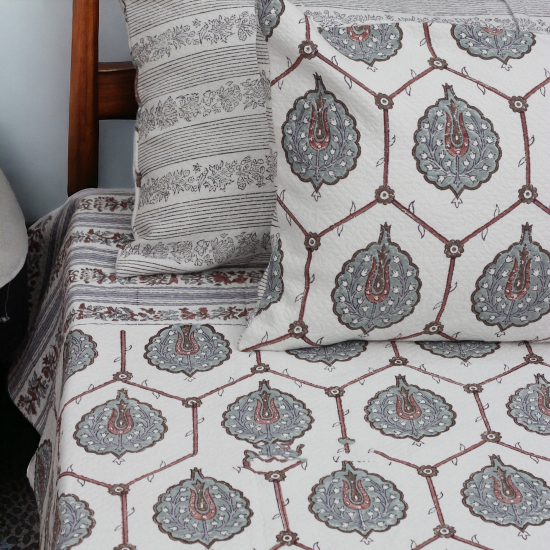 Olive Green Cotton Jacquard Bedcover