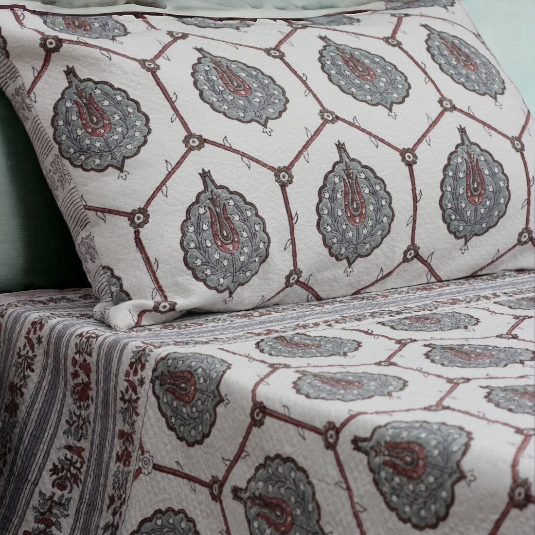 Olive Green Cotton Jacquard Bedcover