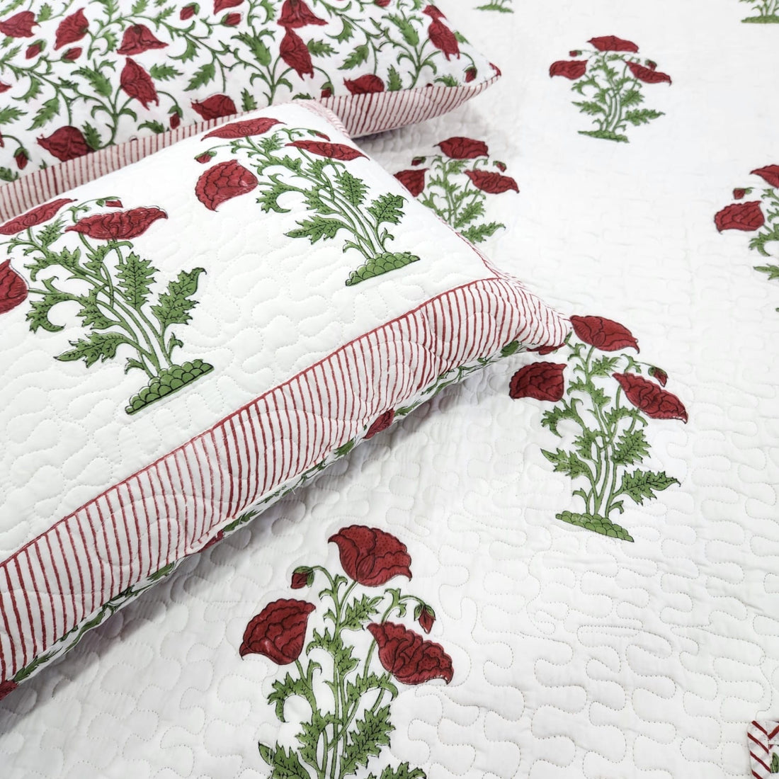 Cotton Red Tree Handblock Quilted Bedcover