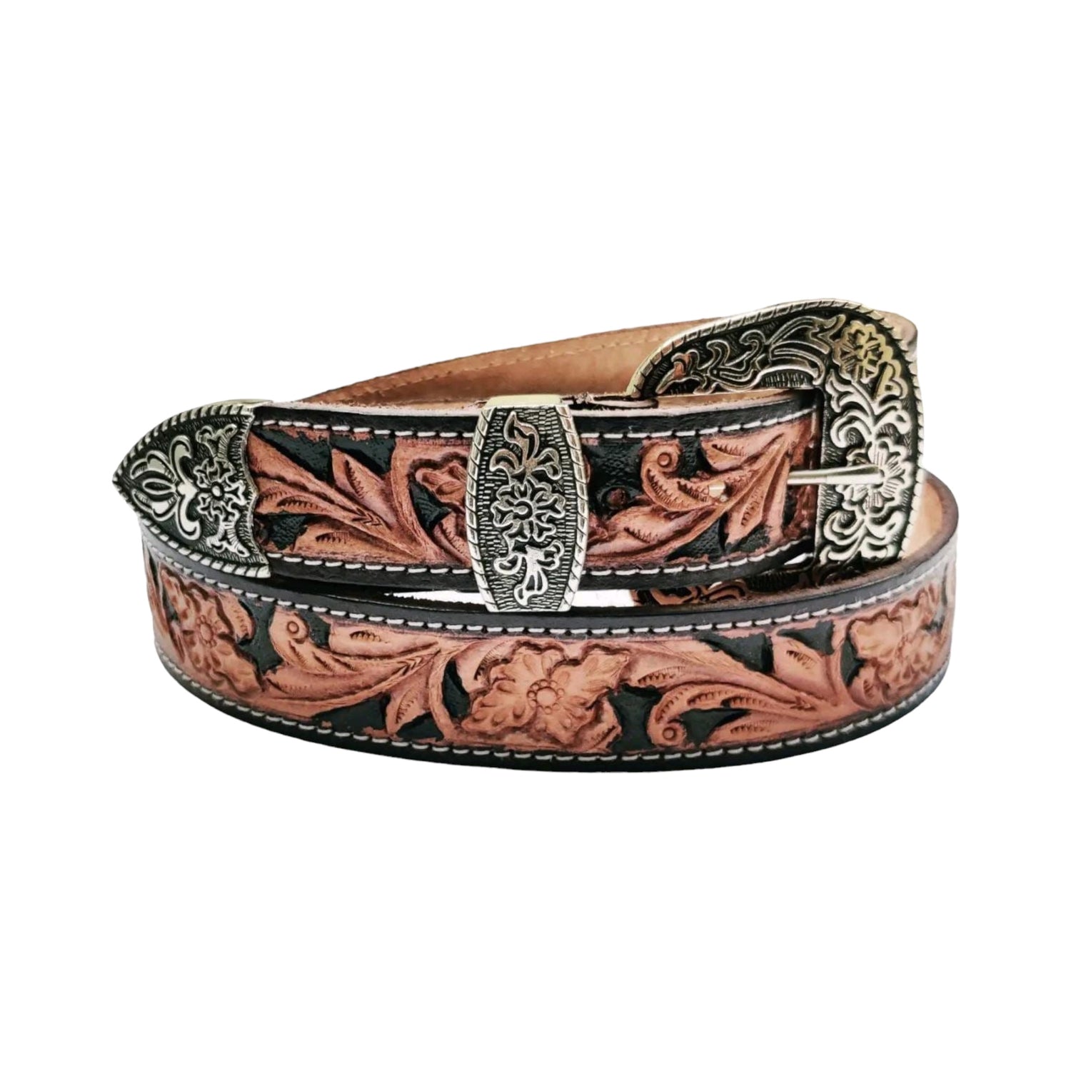 Mens Hand Tooled Cowboy Leather Belt