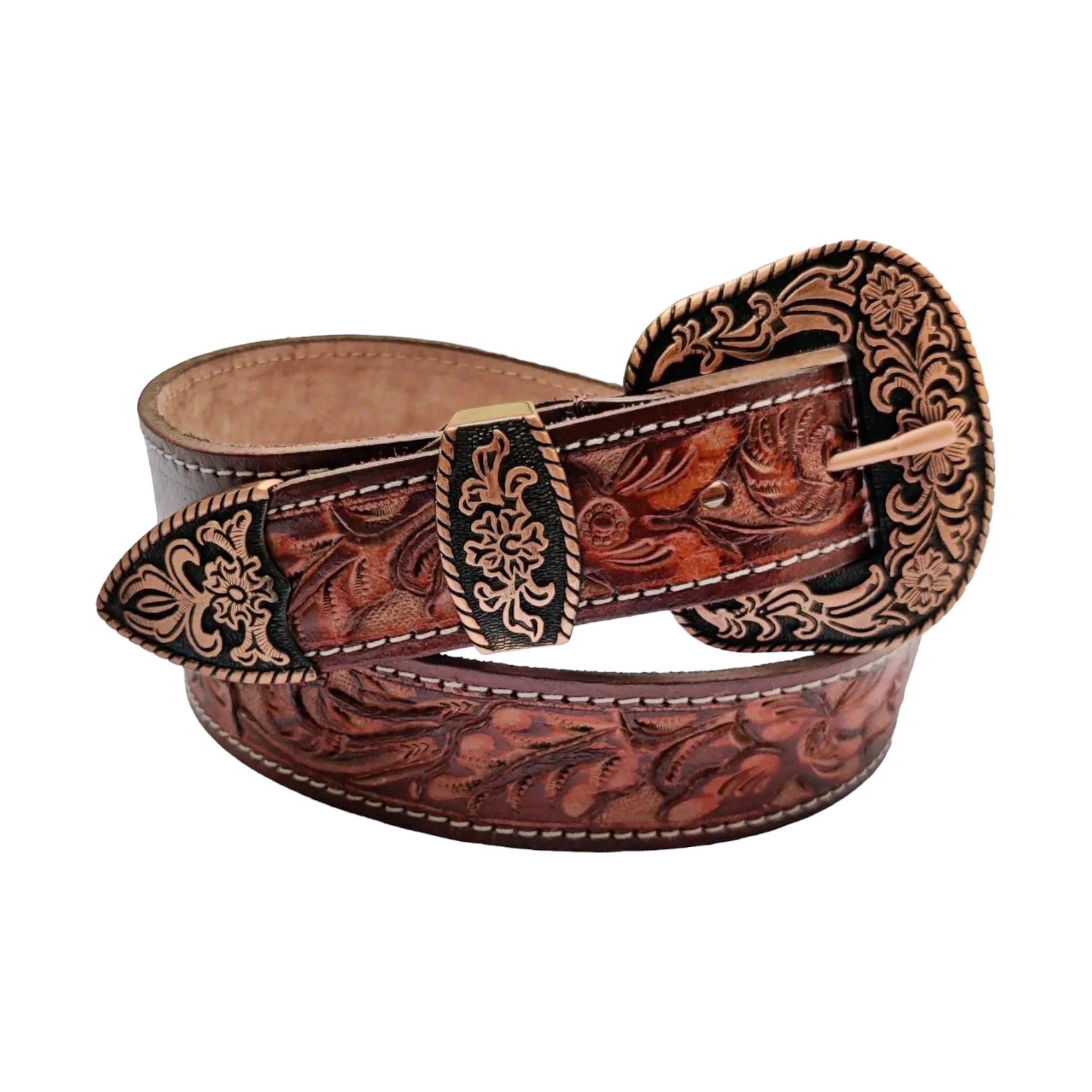 Mens Leather Tan Embossed Belt