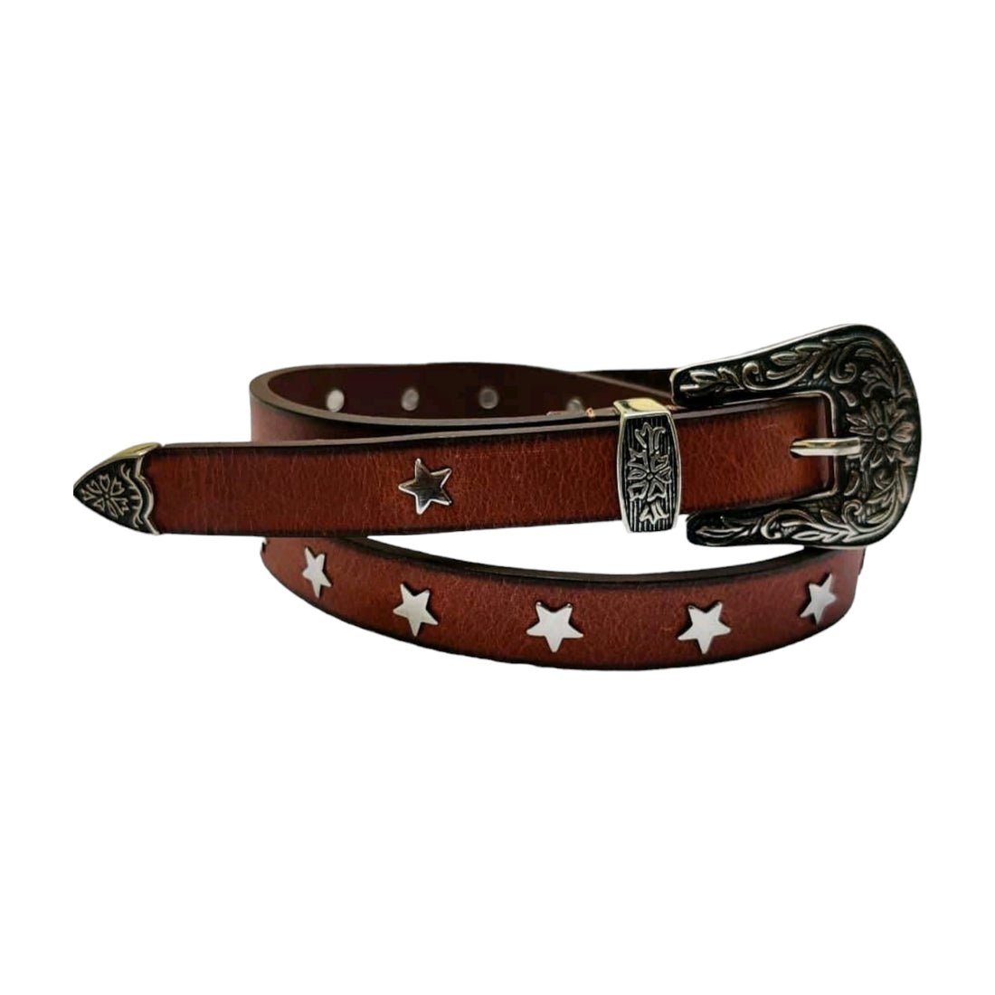 Mens Texas Metal Star Leather Belt