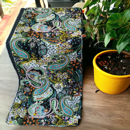 Dark Green Cotton Embroidered Kantha Blanket